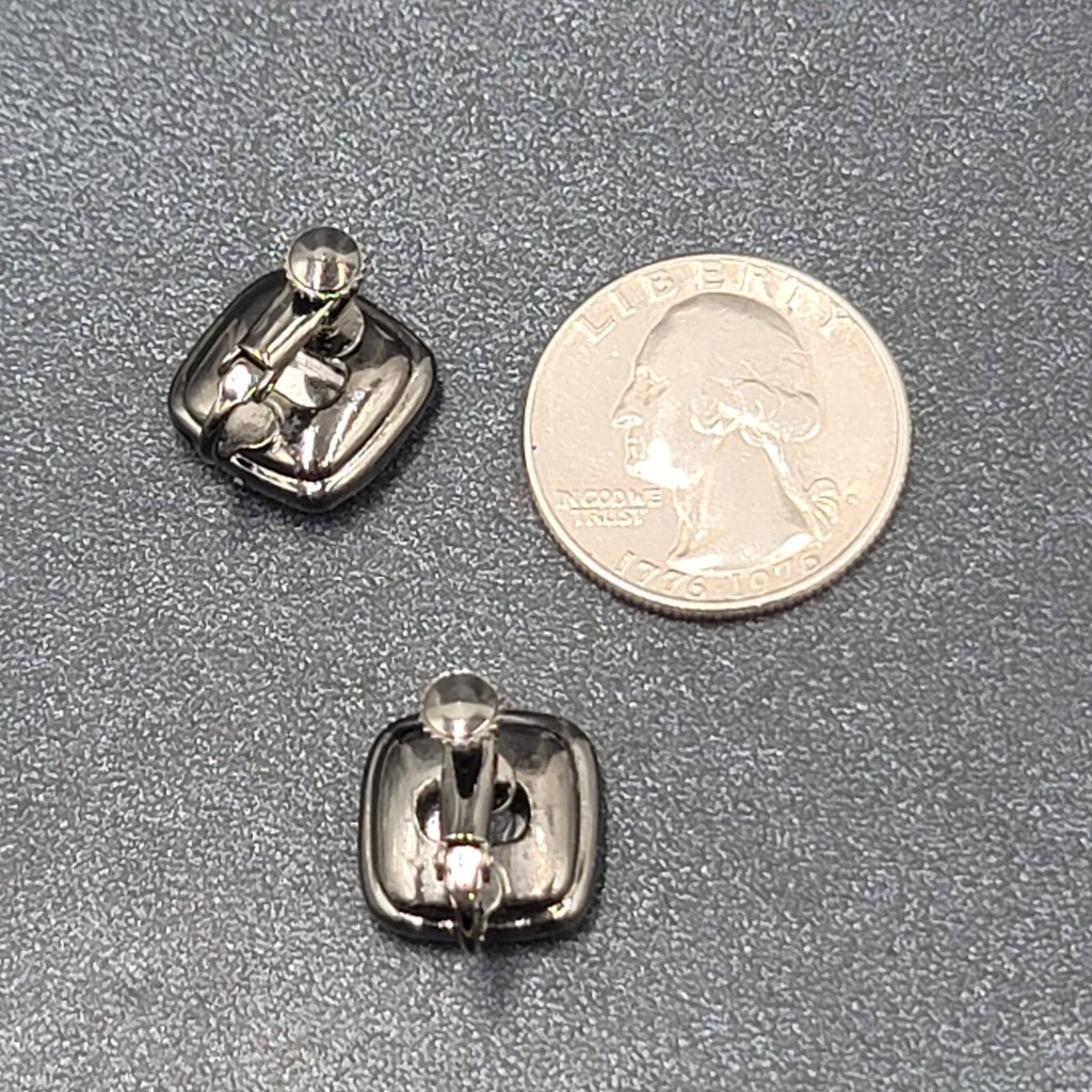 Clip on Earrings Black Metal Red Acrylic Clear Rhinestone Stud  1/2"