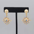 Pierced Earrings Gold tone Multicolor Crystal Starburst Sun Dangle 1.75"