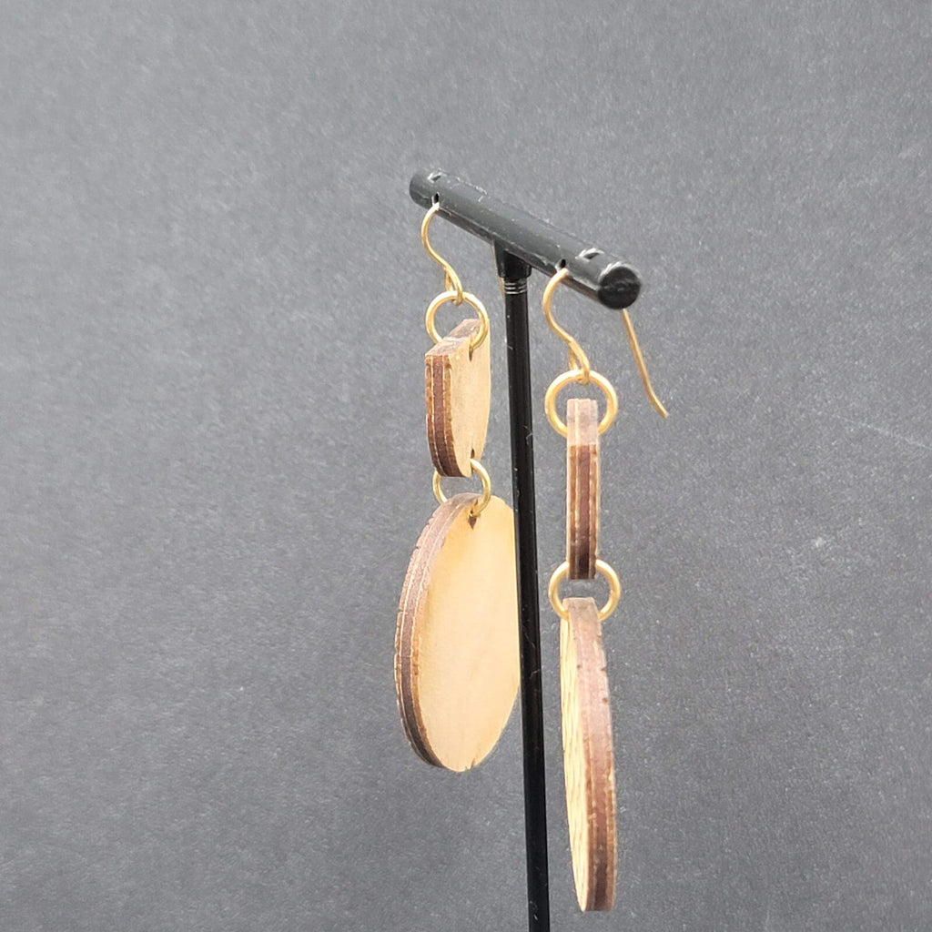 Pierced Earrings Laser Burned Geometric Wood Dangle Statement 2.25"
