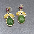 Pierced Earrings Gold tone Faceted Multicolor Dangle Green Red Yellow 1.5"
