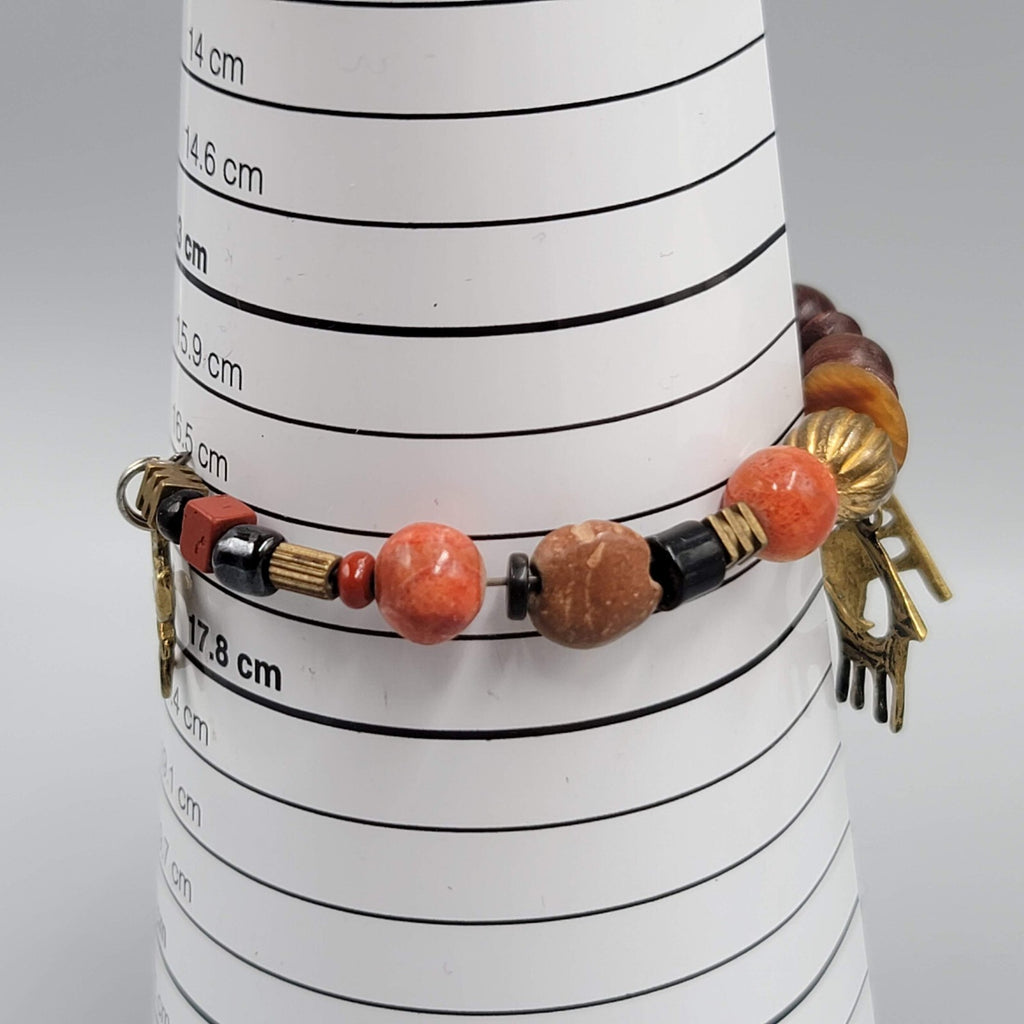 Stone Brass Animal Charm Bracelet Memory Wire Brown Orange