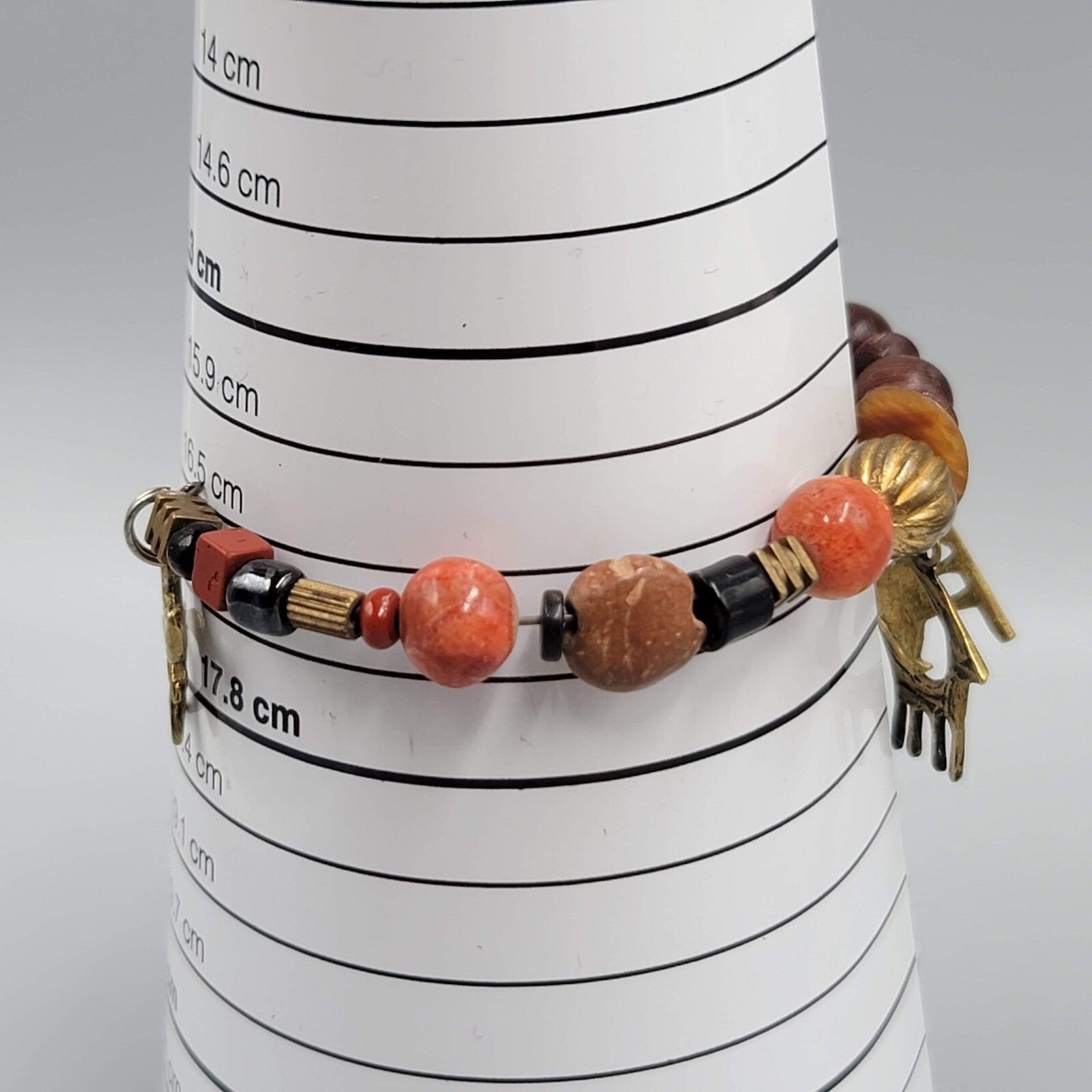 Stone Brass Animal Charm Bracelet Memory Wire Brown Orange