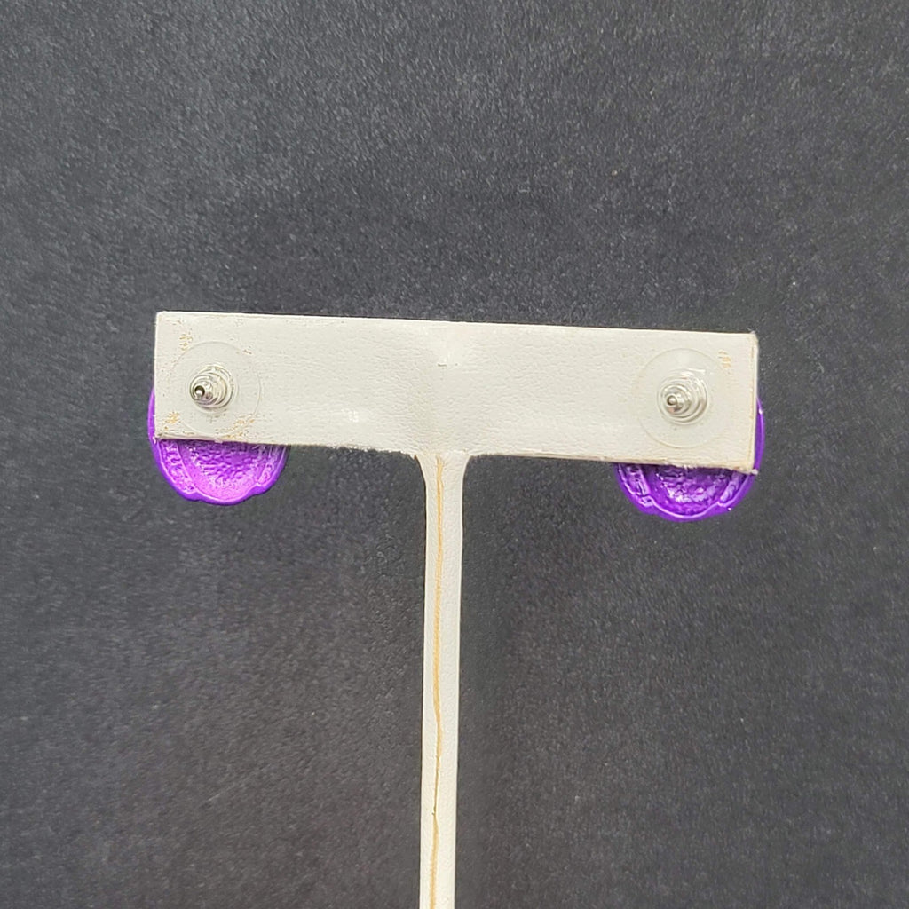 Vintage Pierced Earrings Dark Purple Enamel over Metal Oval Studs 3/4"