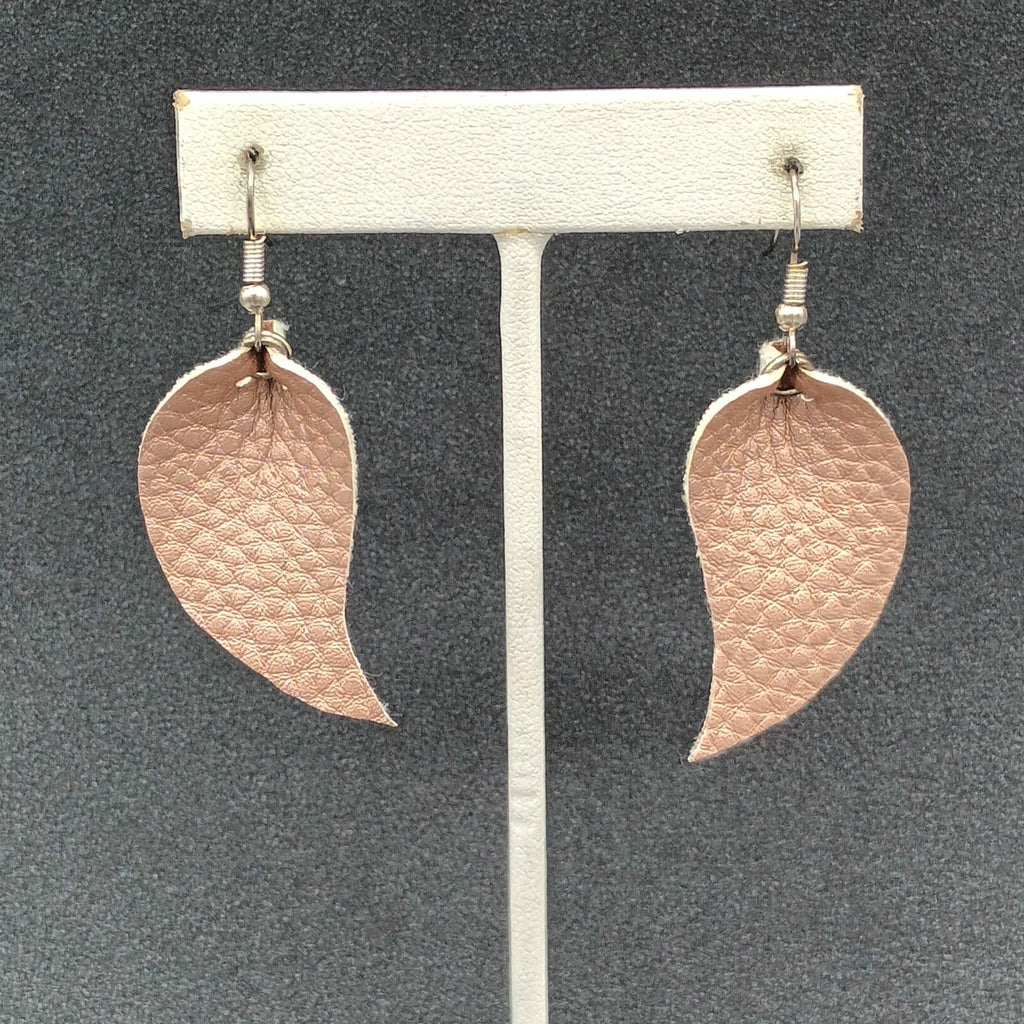 Pierced Earrings Silver tone Pink Faux Leather Felt Dangle 1 5/8"