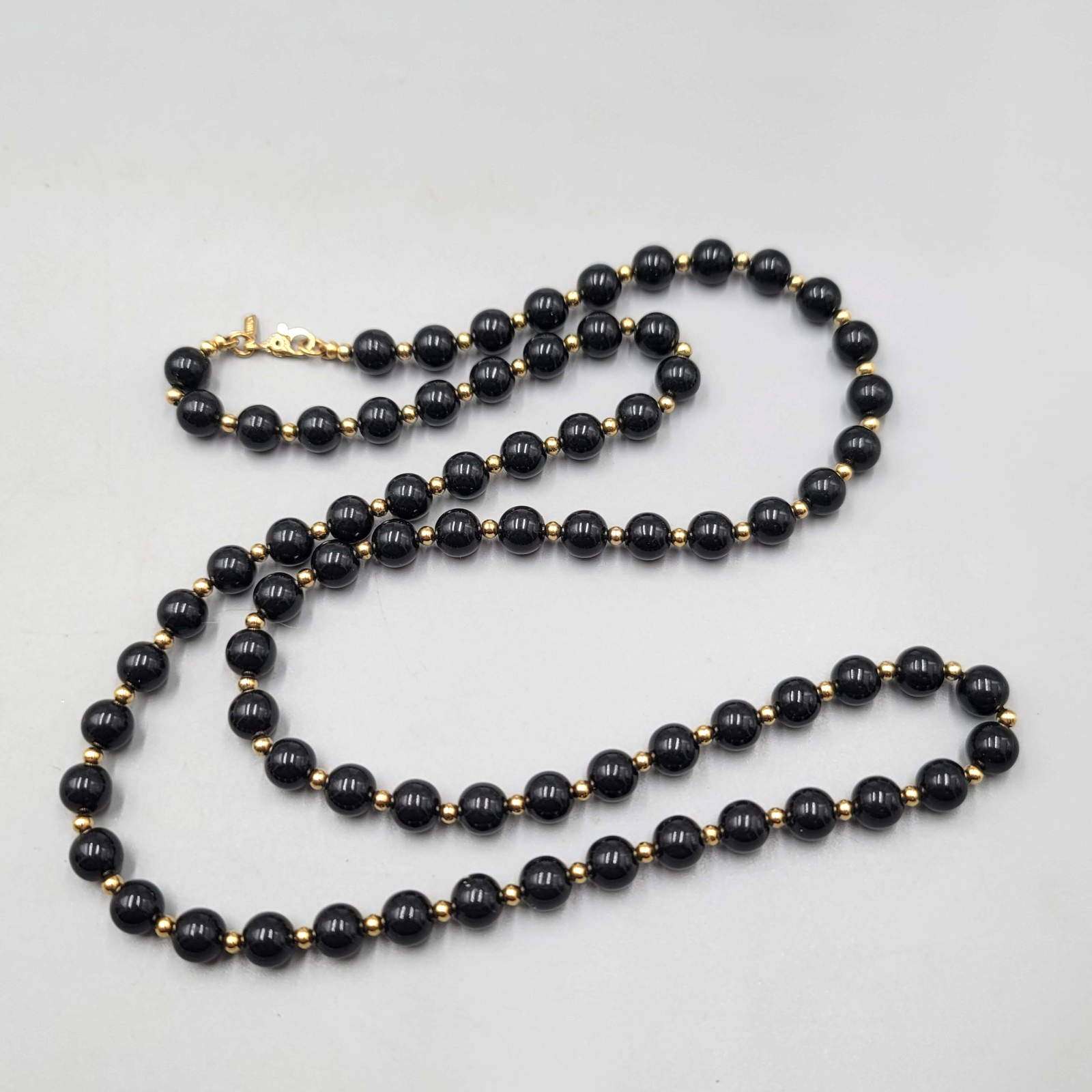 Vintage Monet Necklace Nlack Bead Gold tone Long 28 in
