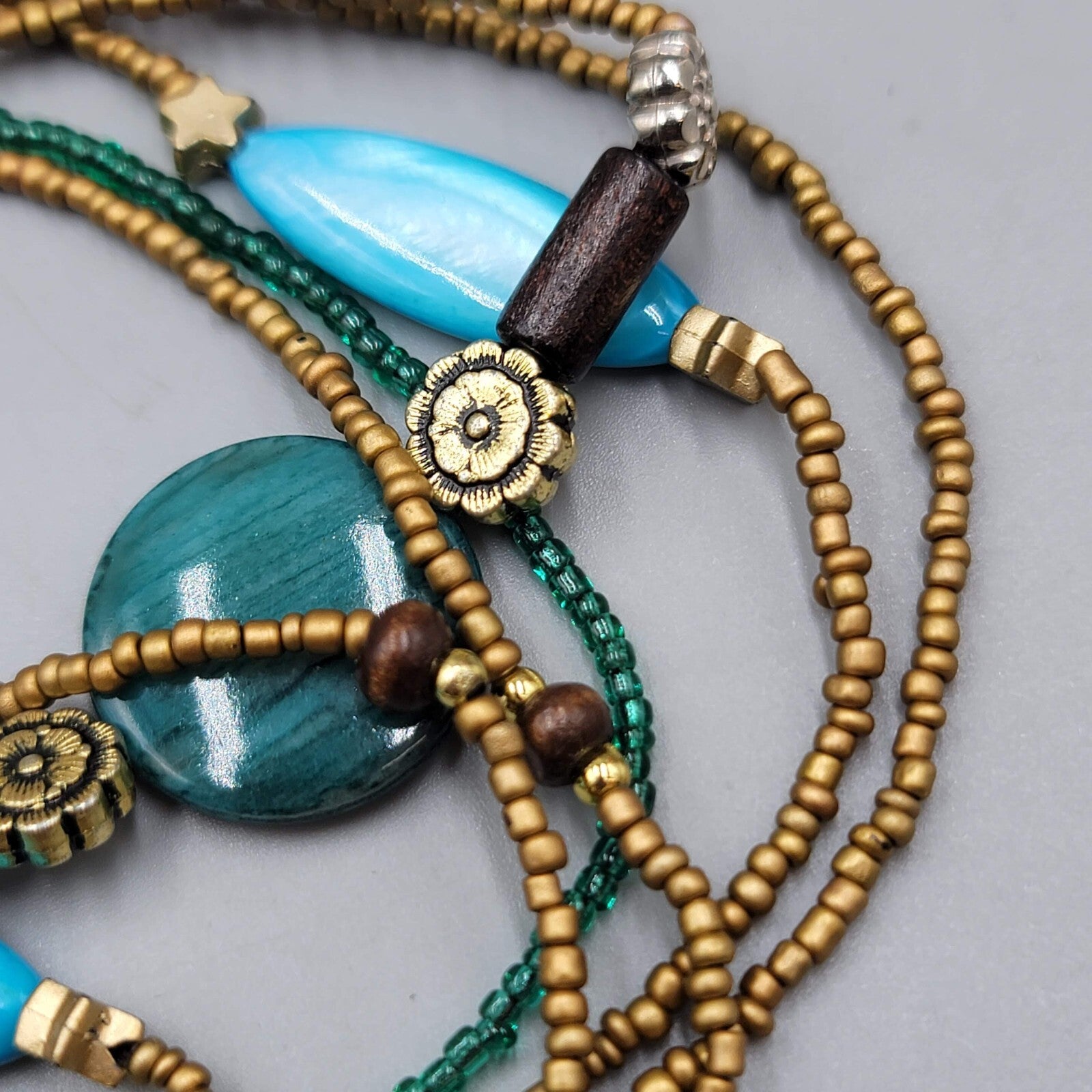 Artisan 5 Strand Multi Type Multi Color Bead Boho Necklace 28"- 40"