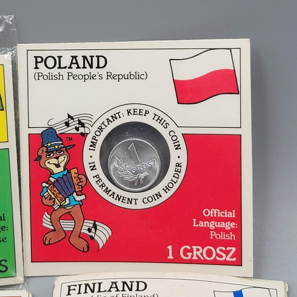 Foreign Coins Sugar Crisp Cereal Toy Lot Of 4 - Finland Poland Brazil India