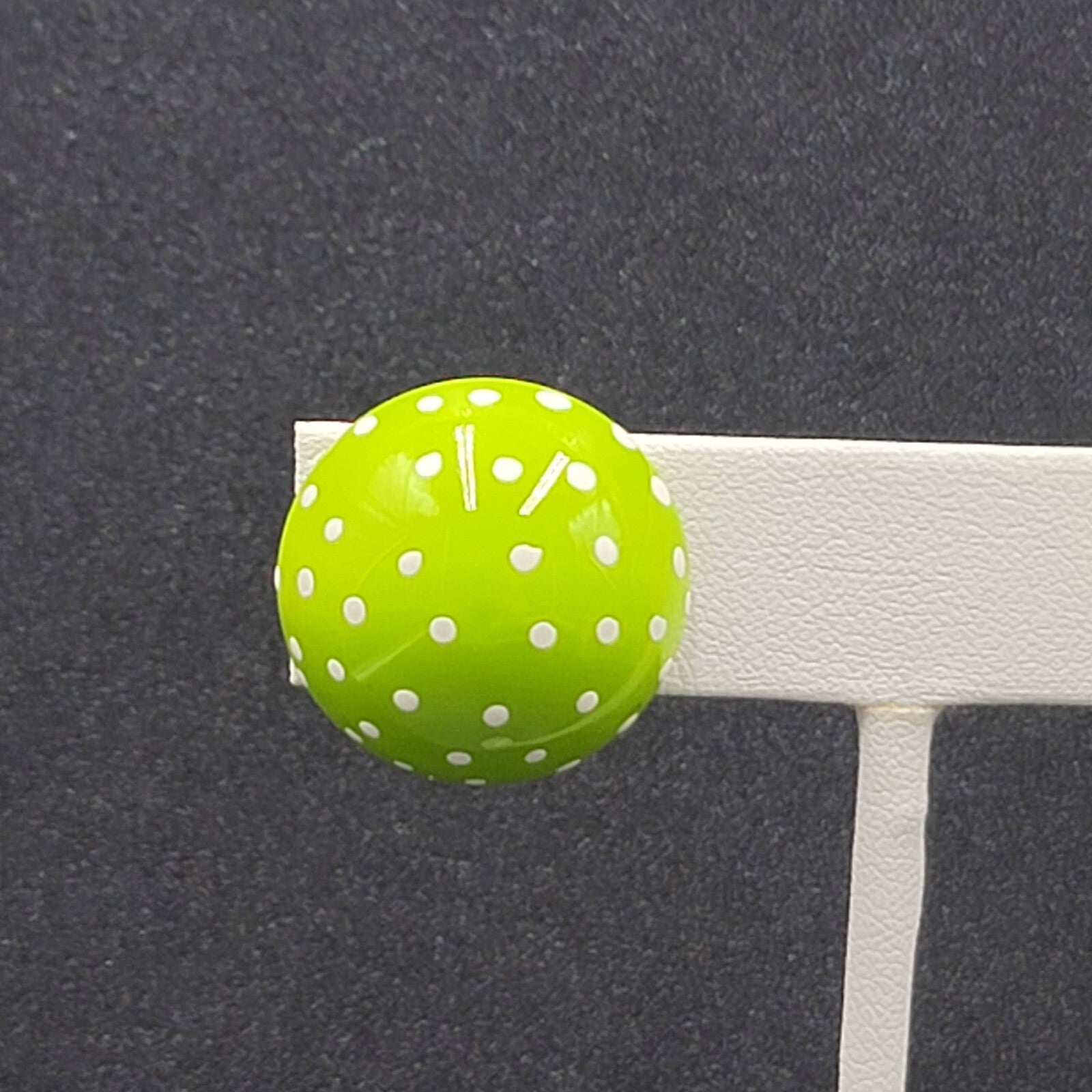 Vintage Clip on Earrings Hand Painted Green Enamel Polka Dot Dome Studs 3/4"