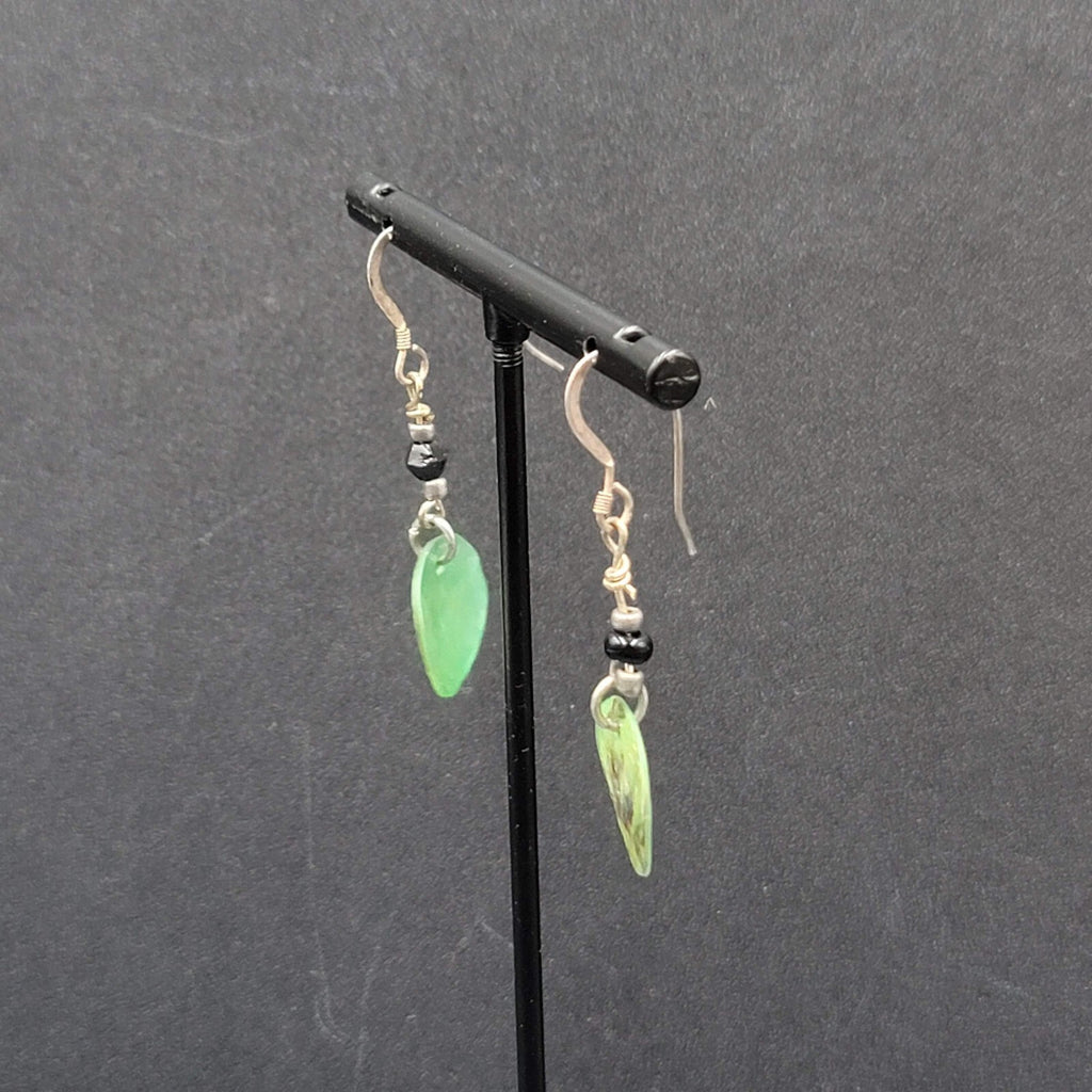 Pierced Earrings Sterling Silver Hooks Green Shell Dangle 1.25"