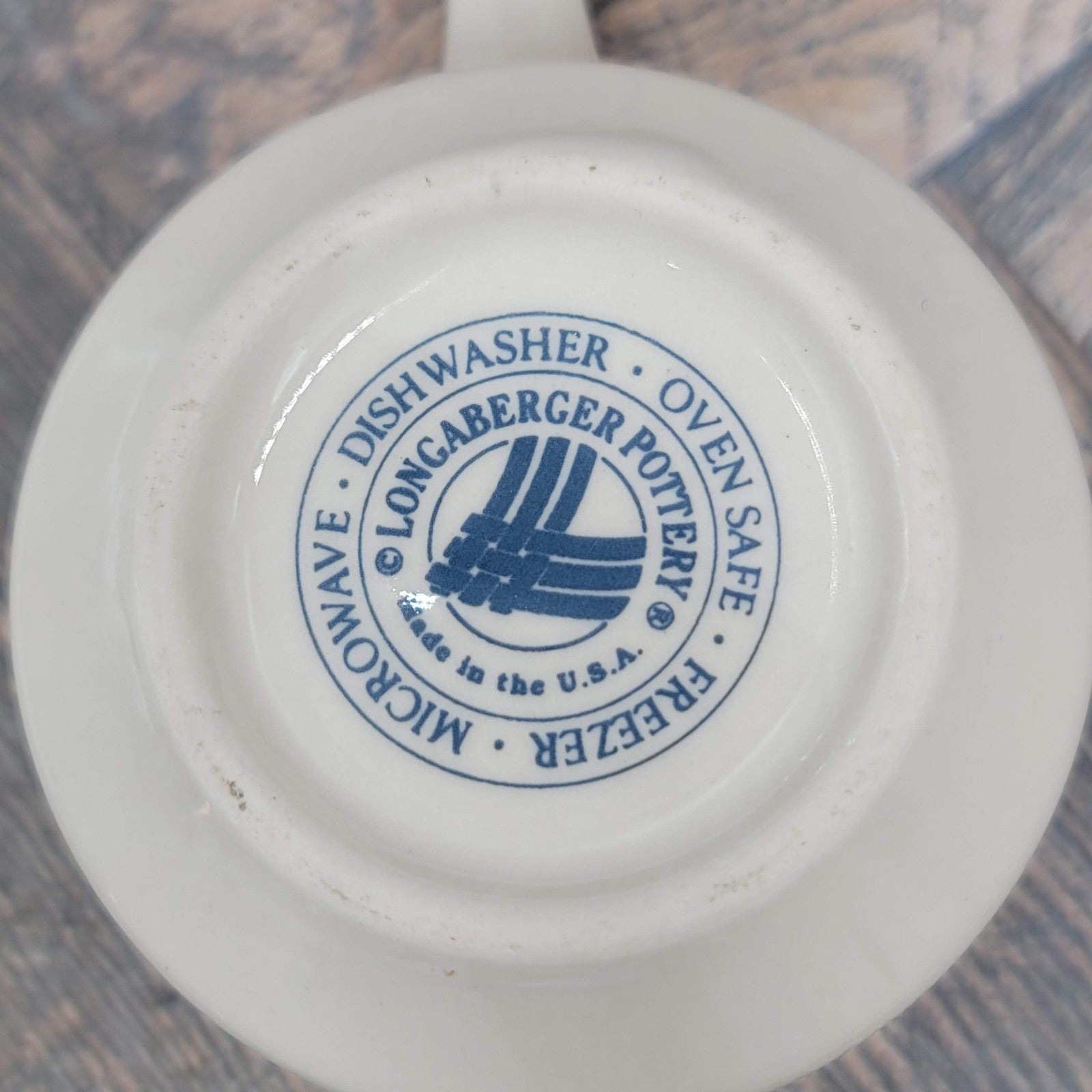 Longaberger Pottery Coffee Mug Blue White Made USA Handle Microwave Safe
