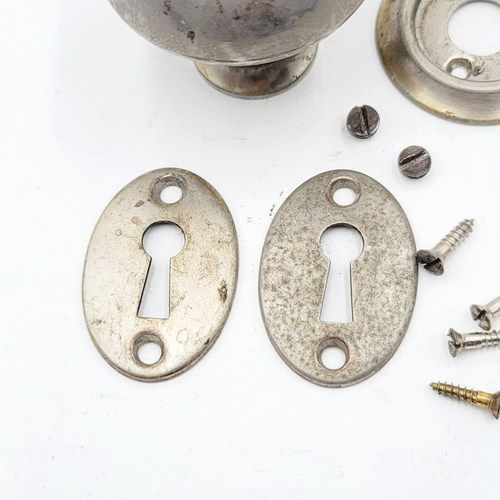 Antique Vintage Silver Color Doorknob 2 in Rosette Pair of Escutcheon