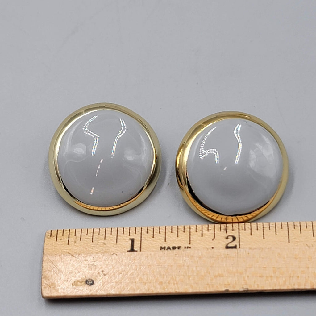 Vintage Pierced Earrings Gold tone Gray Enamel Round Statement Drop 1 1/8"