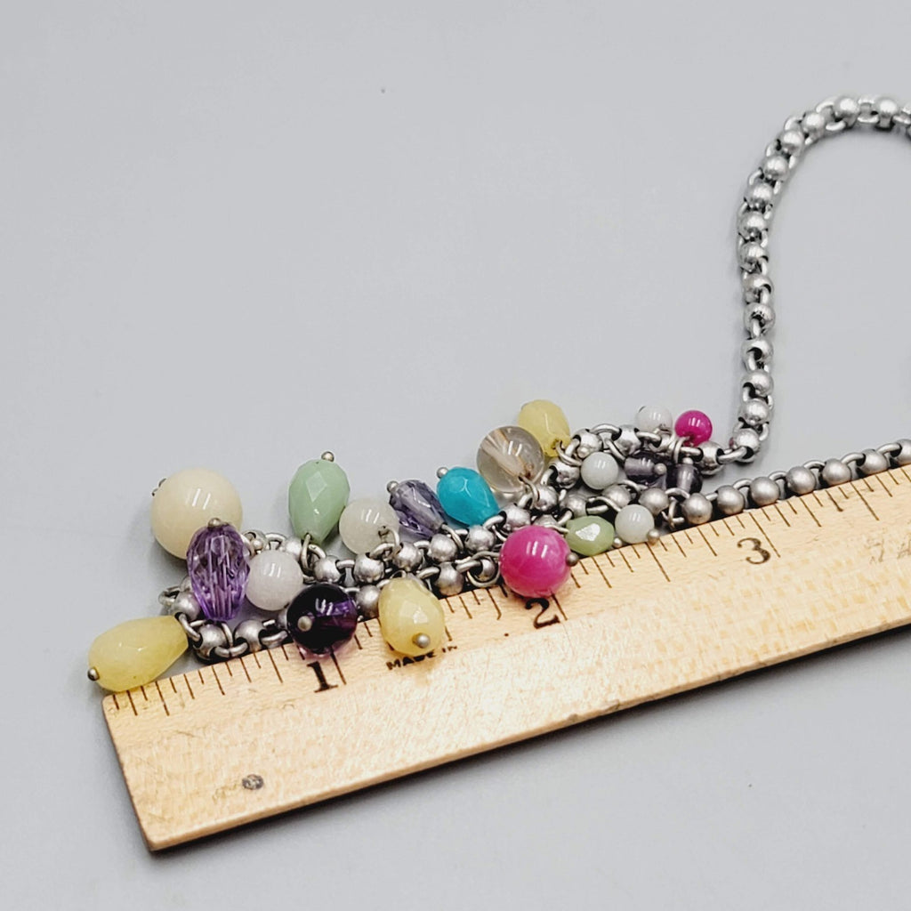 Fossil Brand Necklace Silver tone Pastel Multicolor Glass Beads 20"-22"