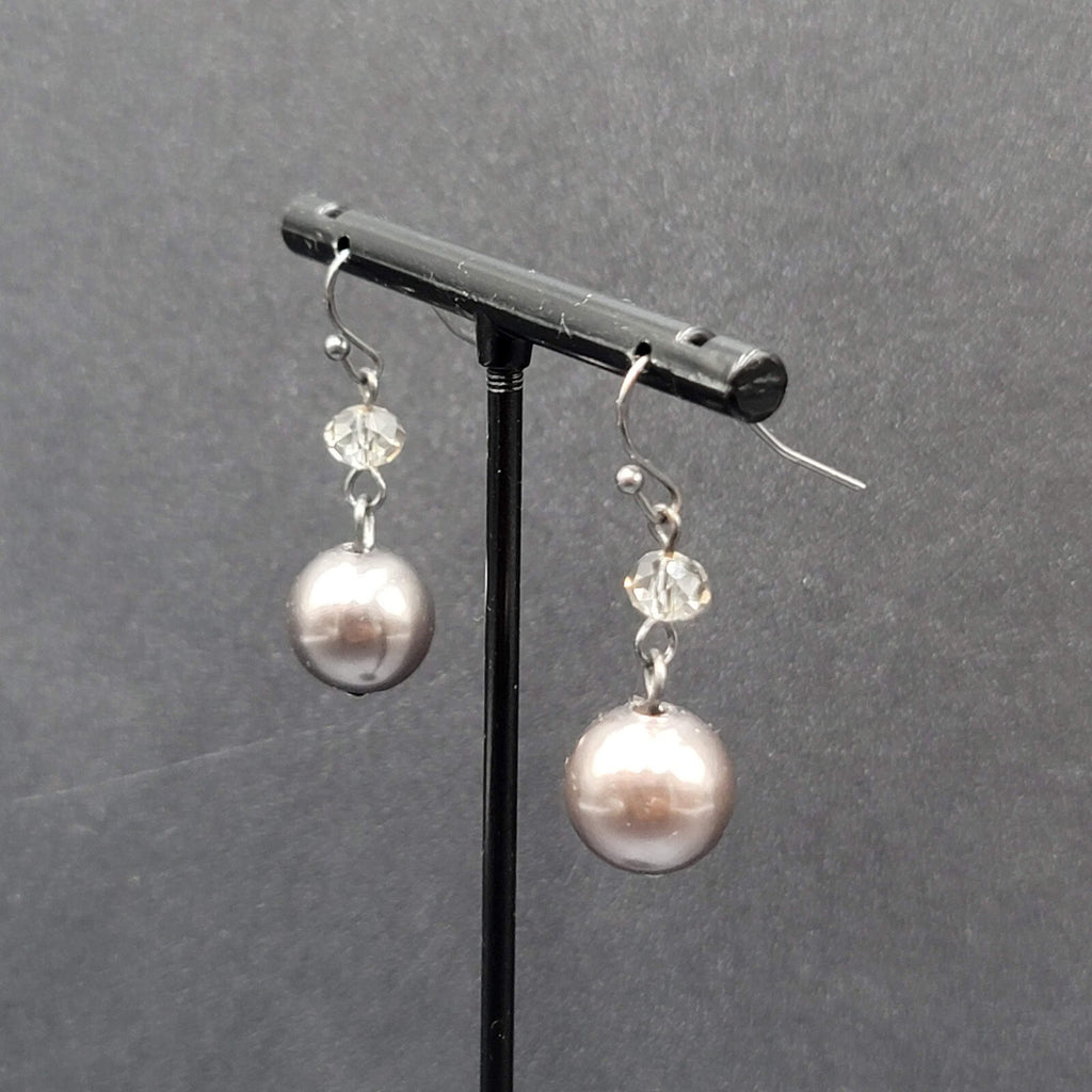 Pierced Earrings Silver tone Dark Gray Bead Dangle  1"