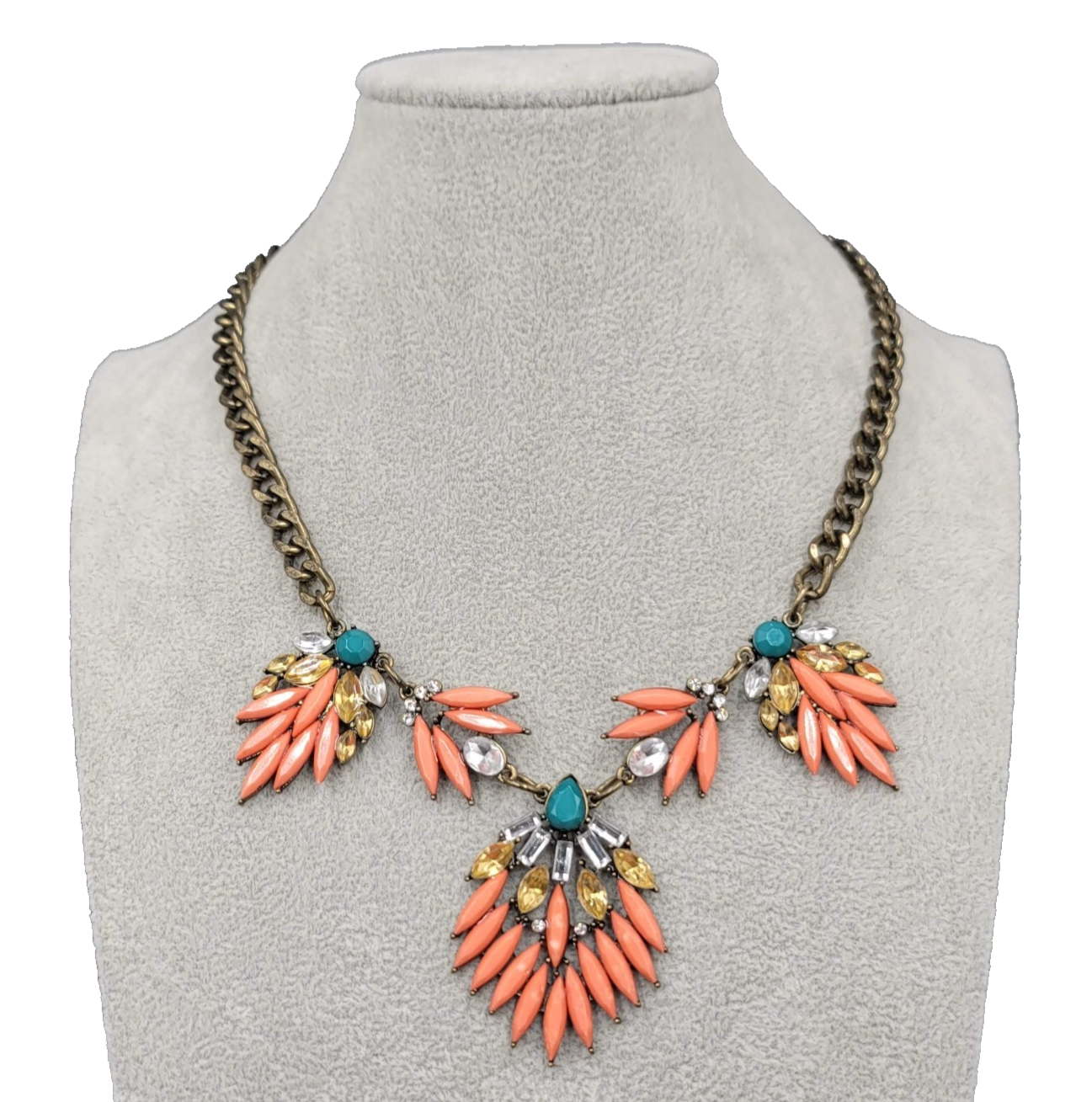 Statement Necklace Bronze tone Multicolor Accents Bib 18"-20"