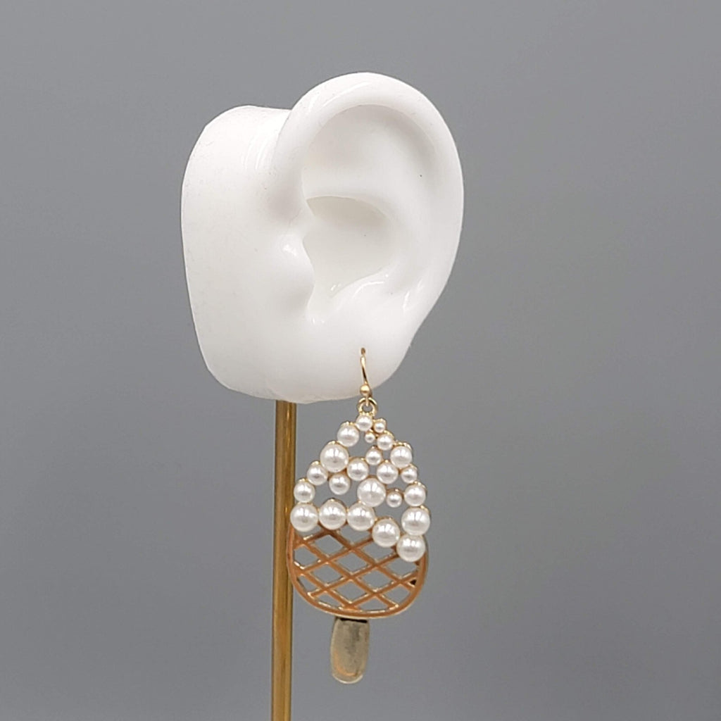 Dessert Ice Cream Bar Pierced Earrings Gold tone Dangle Faux Pearl 2.25"