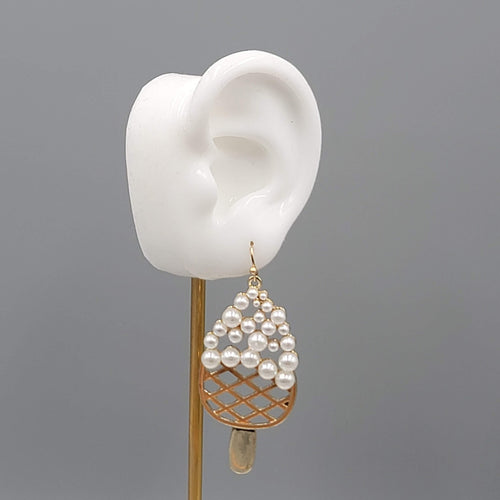 Dessert Ice Cream Bar Pierced Earrings Gold tone Dangle Faux Pearl 2.25"