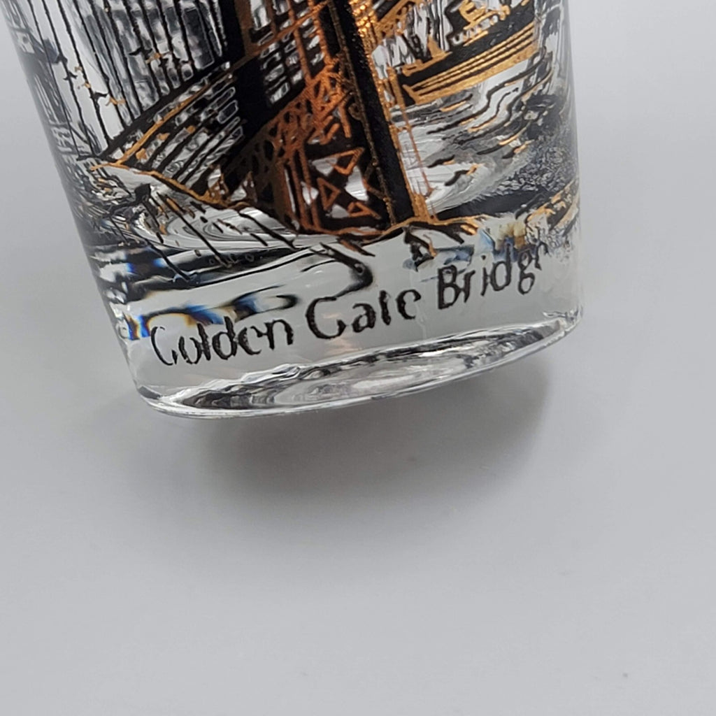 San Francisco Shot Glass Souvenir Black Gold Embossing