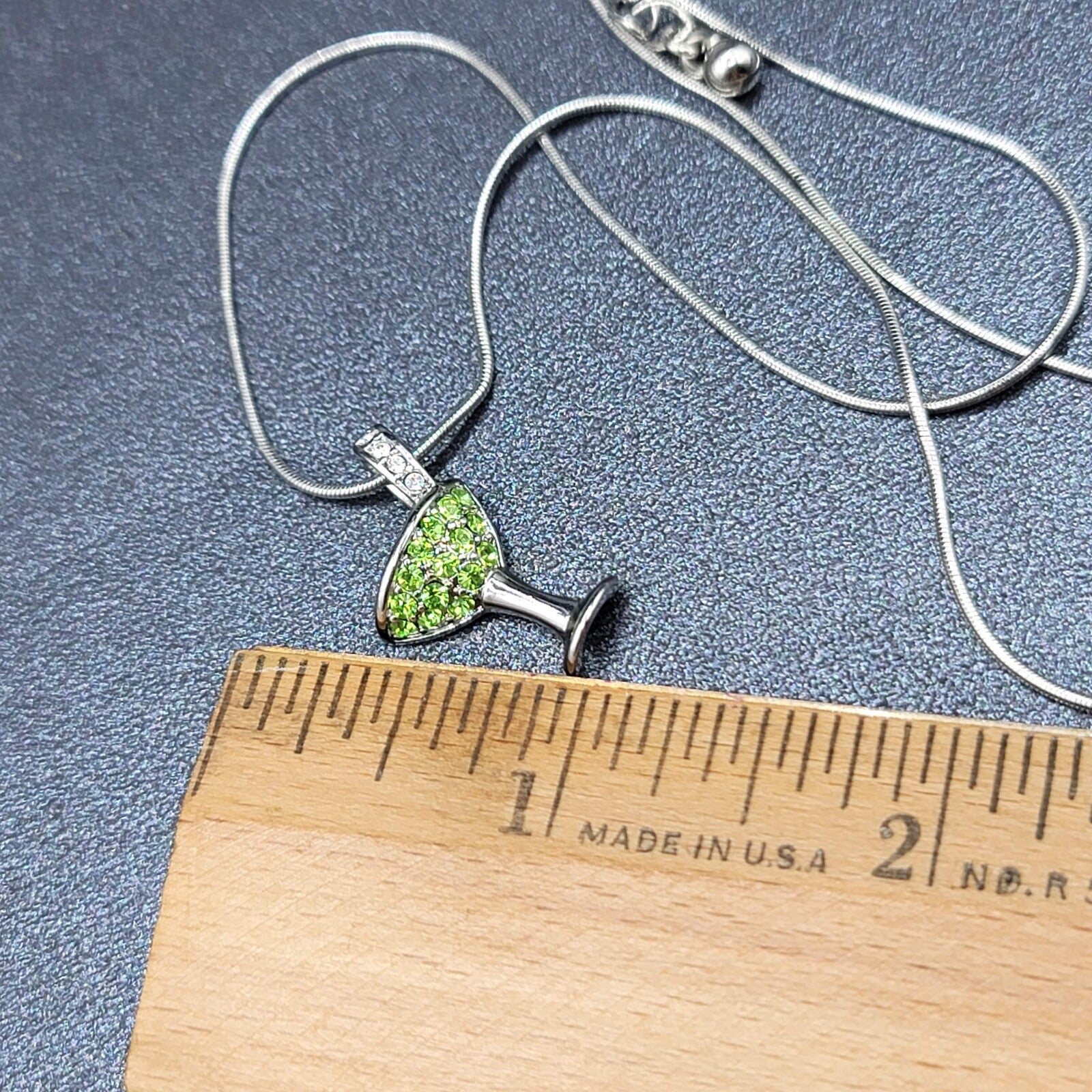 Lia Sophia CHEERS Martini Glass Green Crystals Necklace 16"-19" Adj