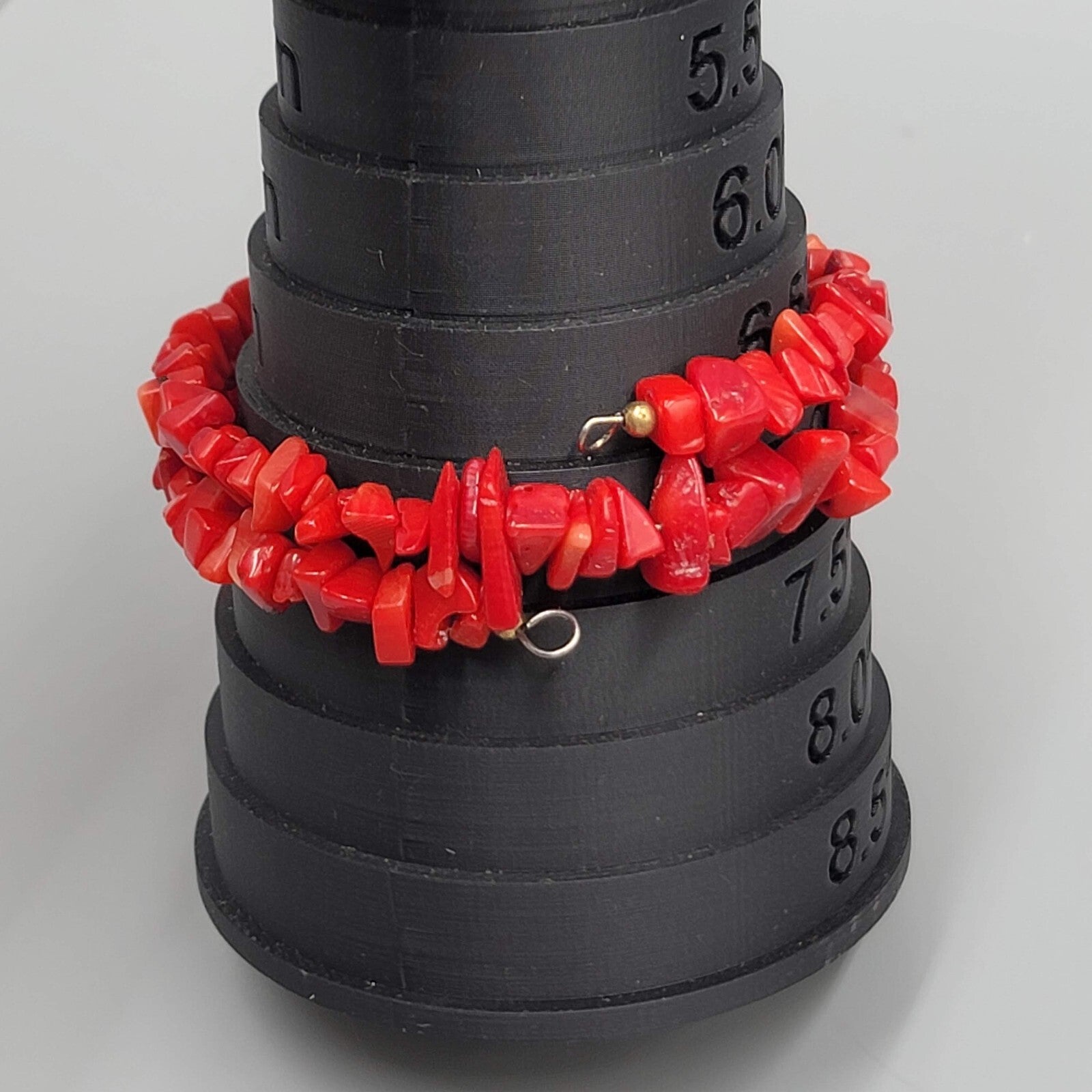 Memory Wire Bracelet Red Faux Coral Bead 