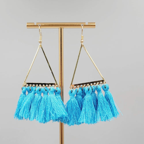 Boho Tassel Earrings Gold Triangle Dangle Statement Fringe 2.75"