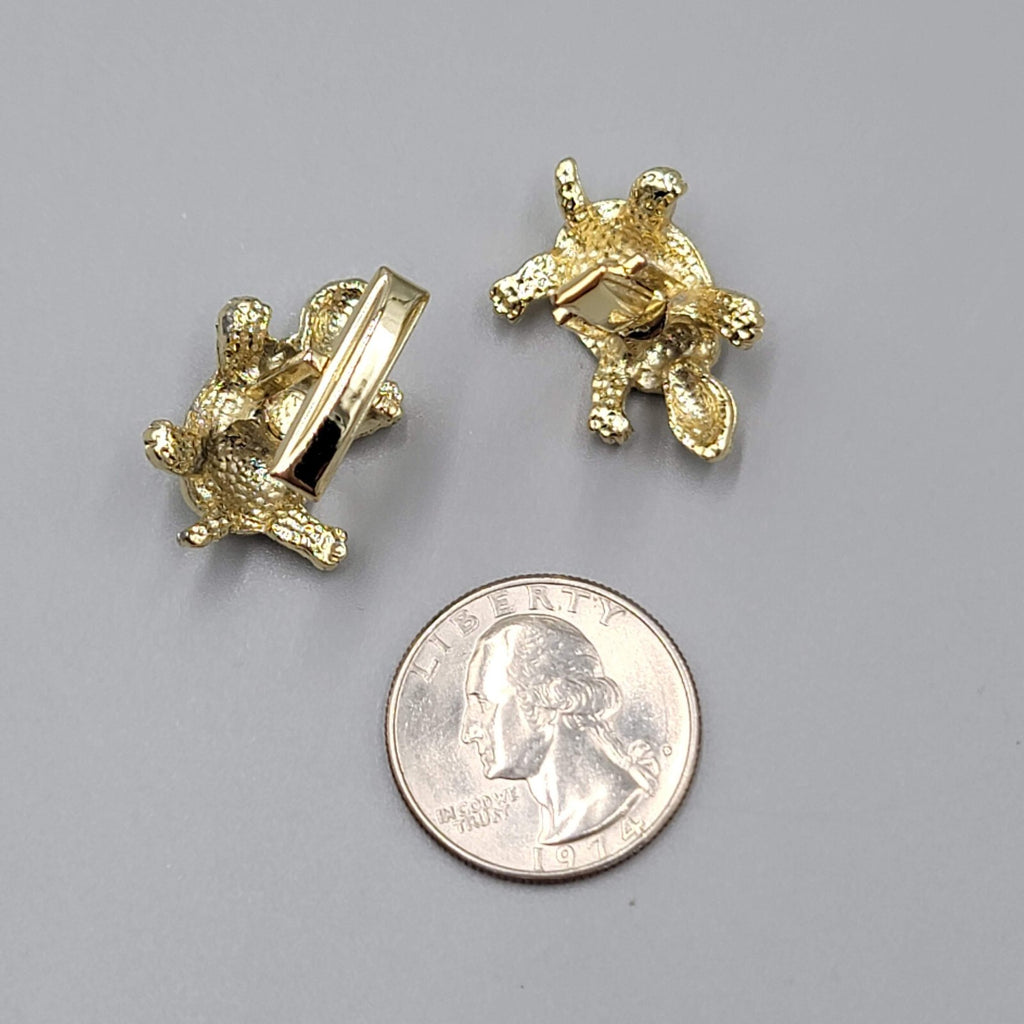 Vintage Turtle Cuff Links Gold tone 1" Mens Costume Jewelry