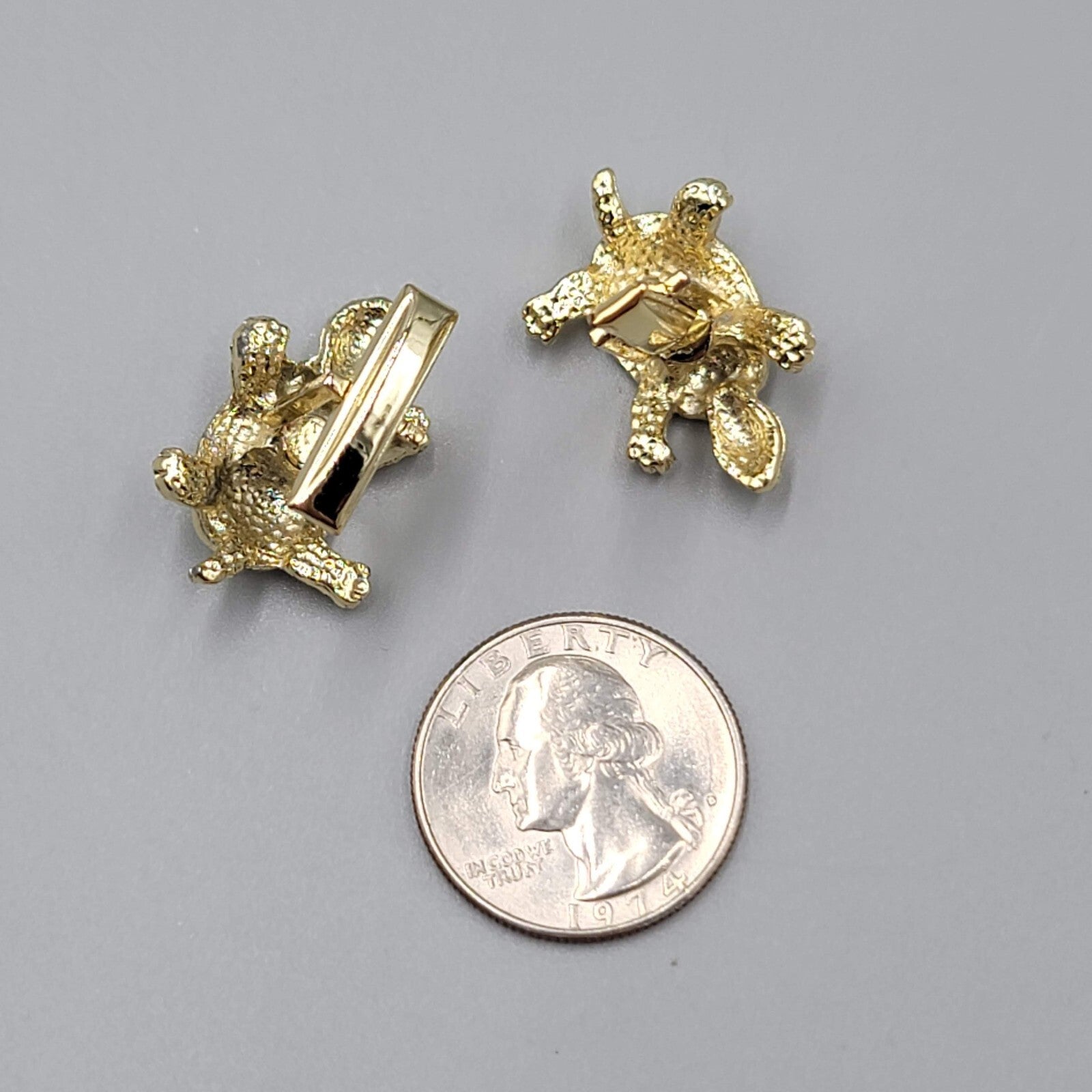 Vintage Turtle Cuff Links Gold tone 1" Mens Costume Jewelry