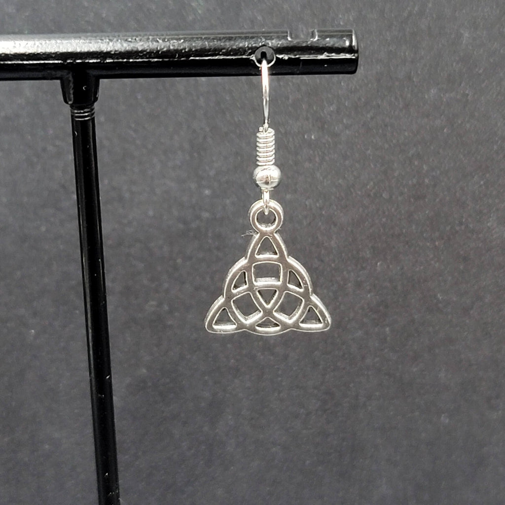 Pierced Earrings Triangle Celtic Knot Silver tone Dangle 5/8"