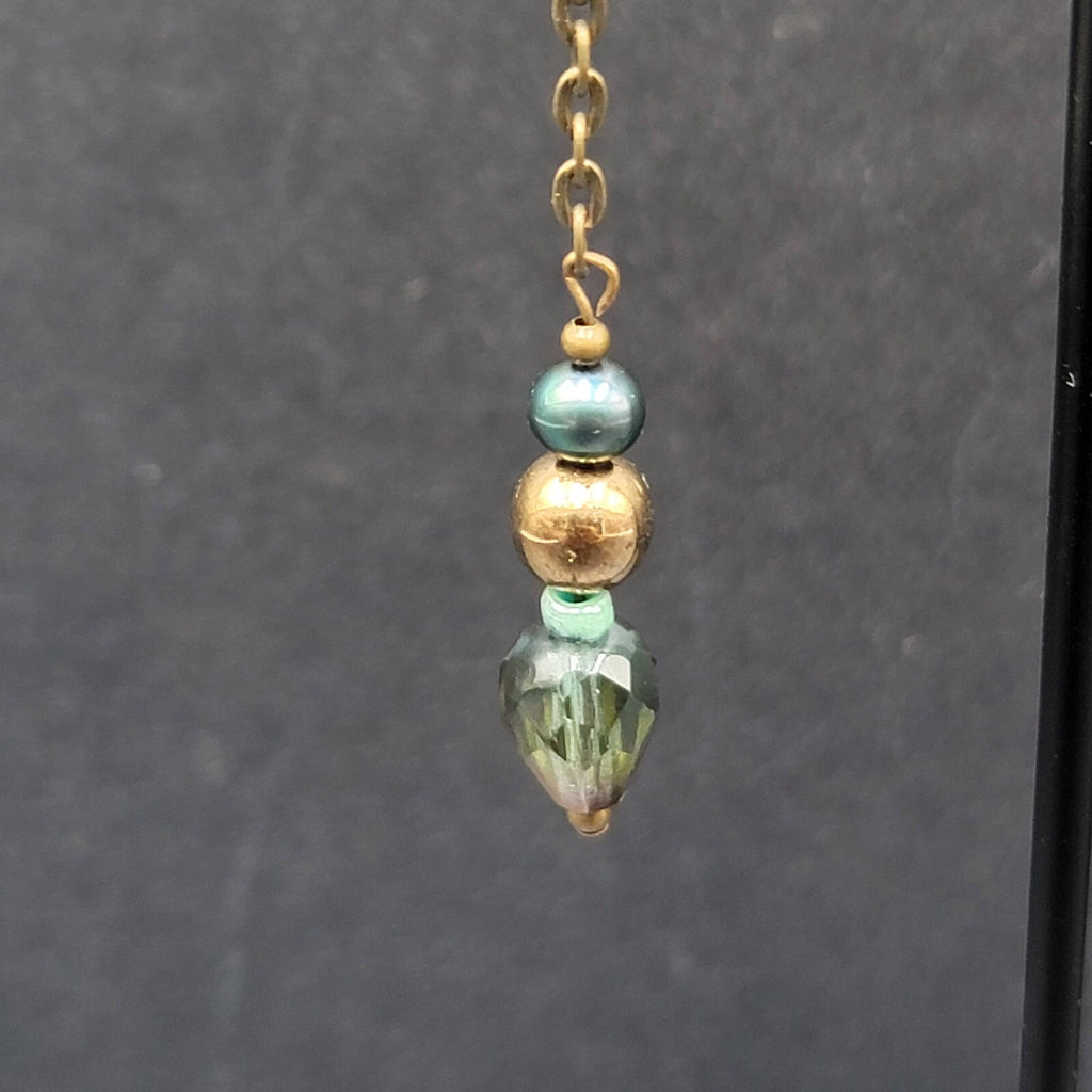 Pierced Earrings Bronze tone Metal Crystal Bead Dangle 1.5"