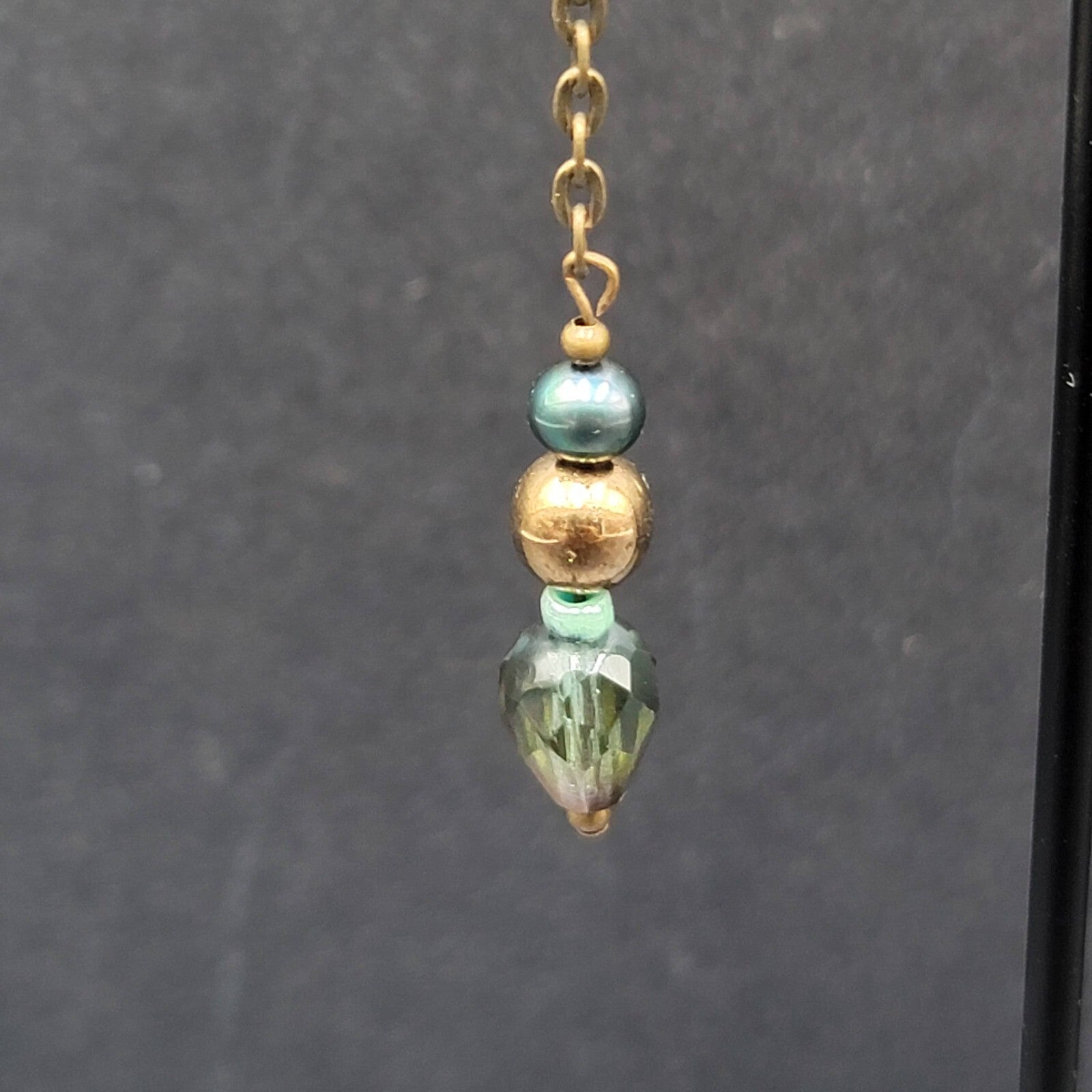 Pierced Earrings Bronze tone Metal Crystal Bead Dangle 1.5"