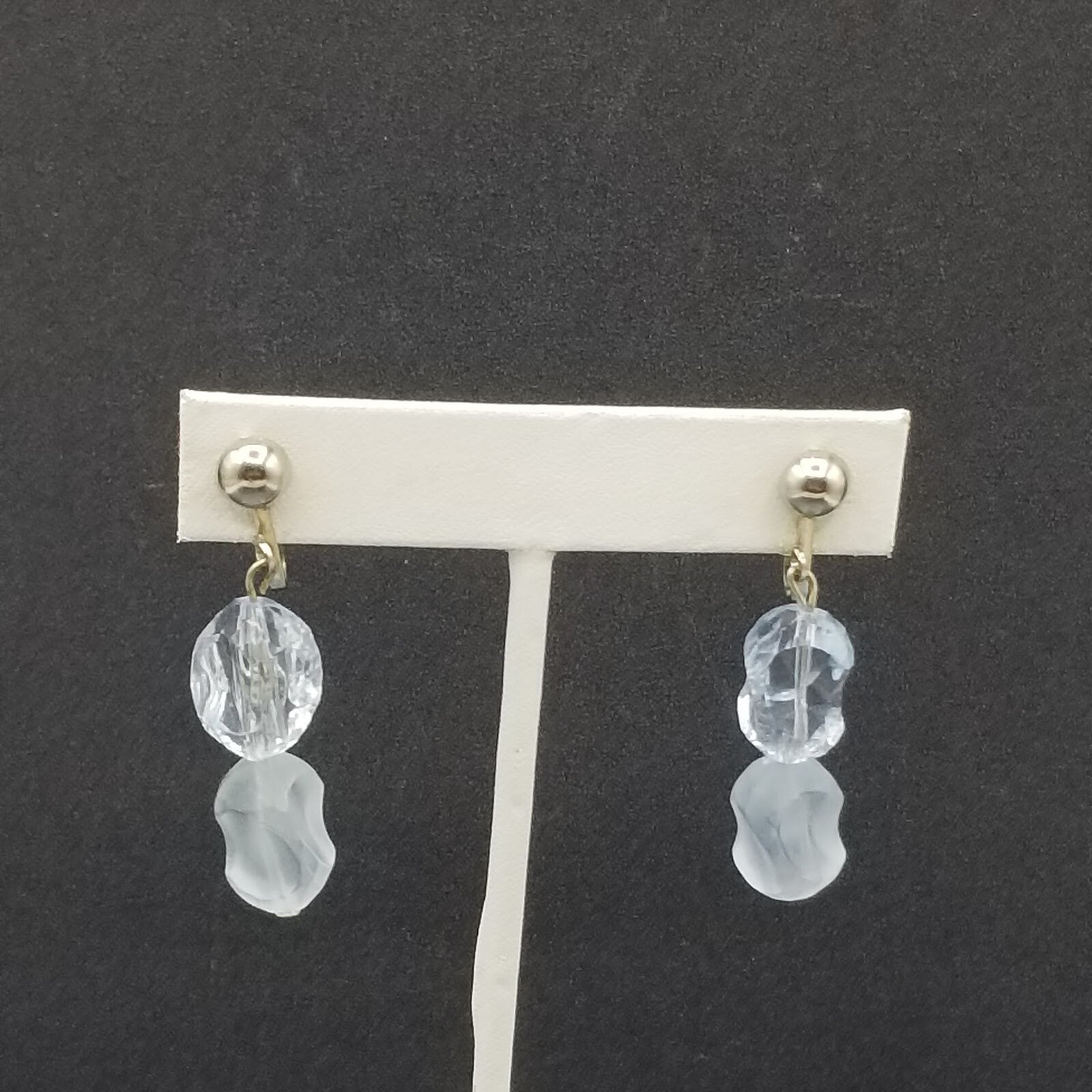 Vintage Clip On Silver tone Light Blue Acrylic Bead Dangle 1 3/4"