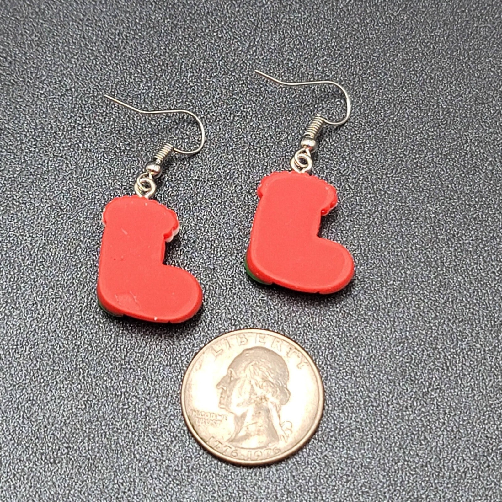 Christmas Stocking Pierced Earrings Puffy 3D Dangle 1 1/8"