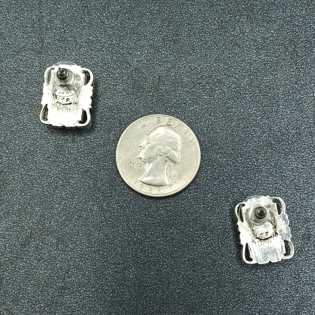 Avon Pierced Earrings Two tone Rectangle Magnetic Drop 3/4"