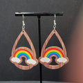 New Rainbow Pierced Earrings Pride Wood Teardrop Dangle 2.25"