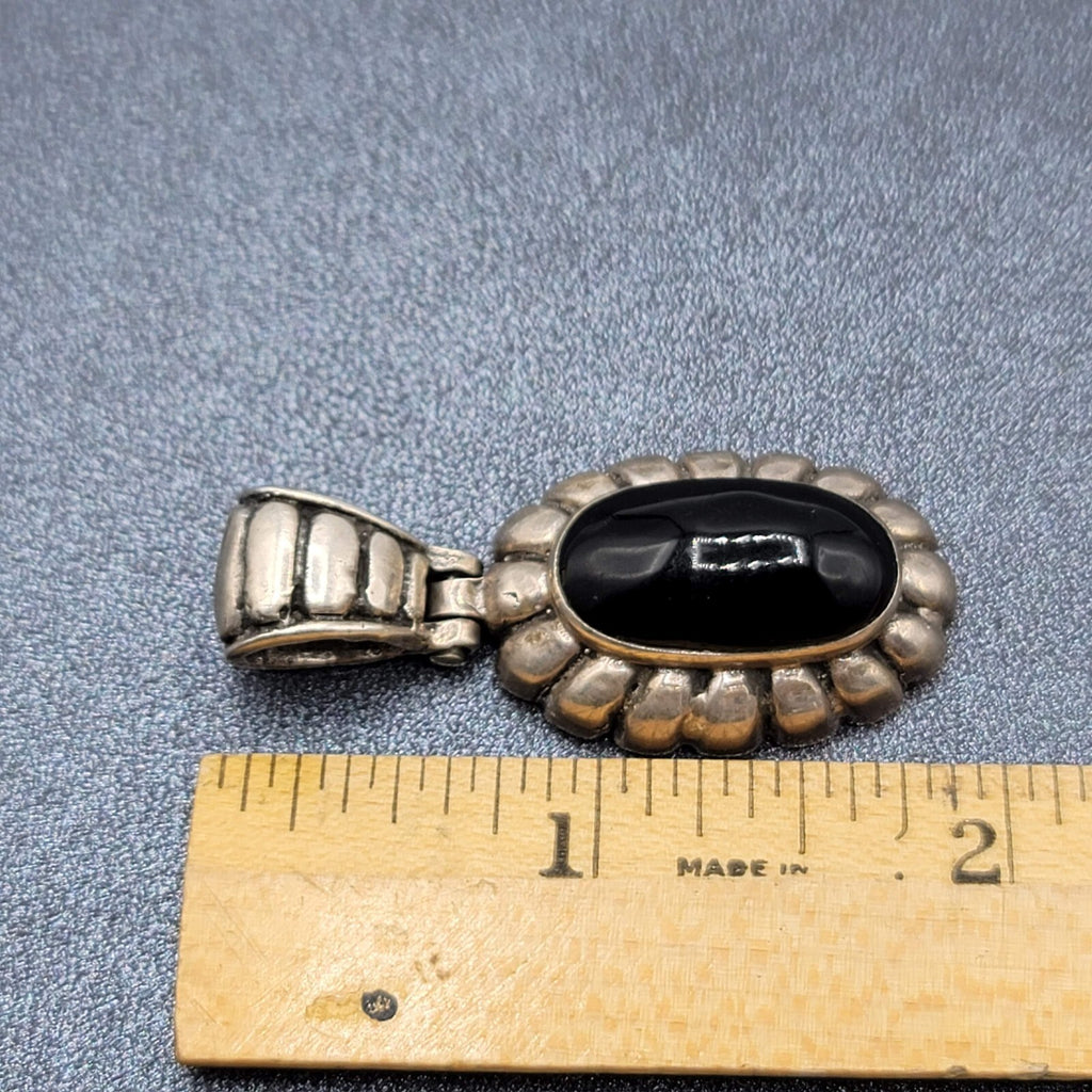 Mexico Sterling Silver Necklace Pendant Only Black Onyx Stone 1.75"