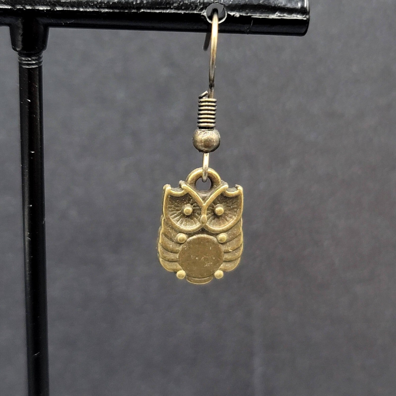 New OWL Pierced Earrings Bronze tone Dainty Dangle 1/2"