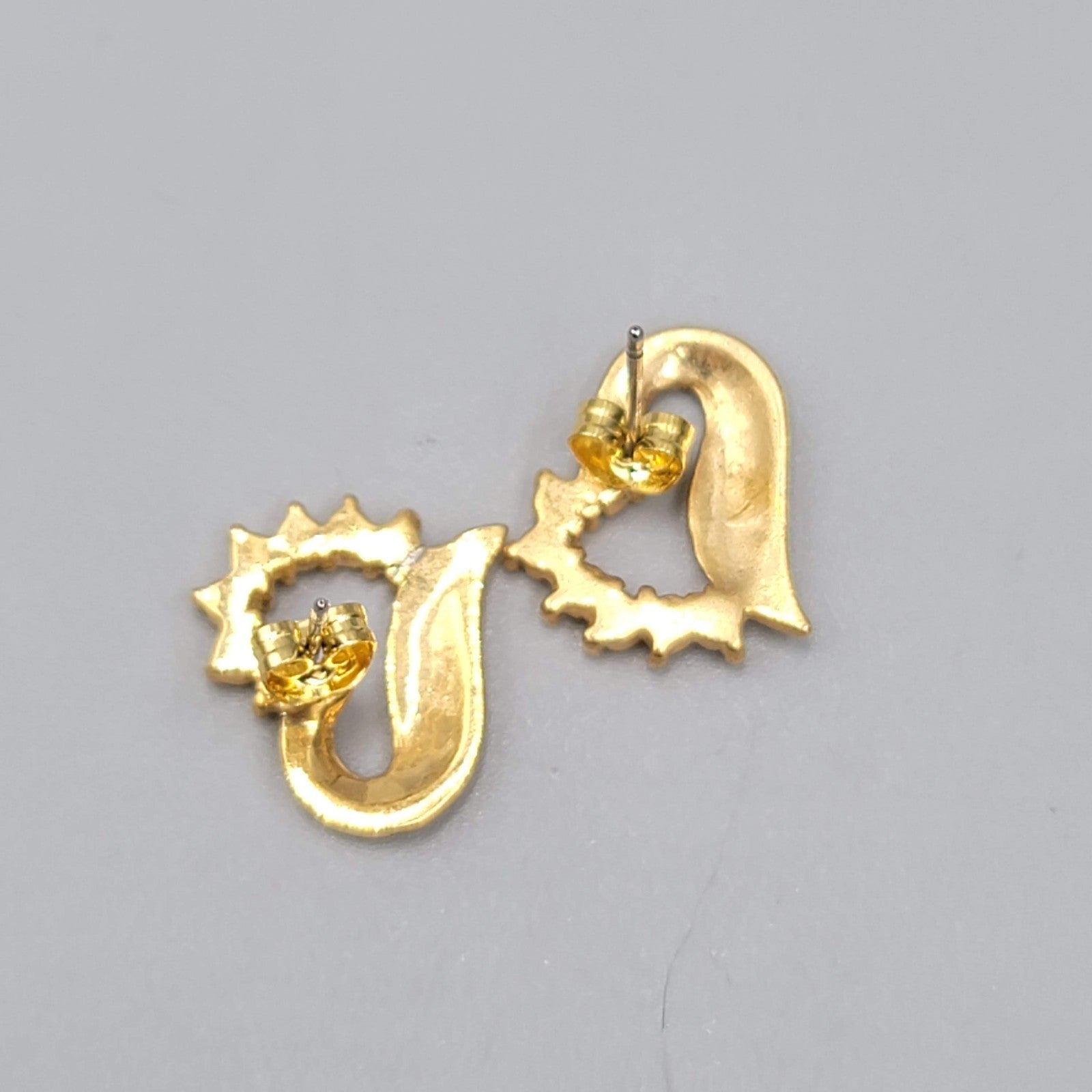 Vintage Open Heart Studs Pierced Earrings Gold Plated CZ 5/8"