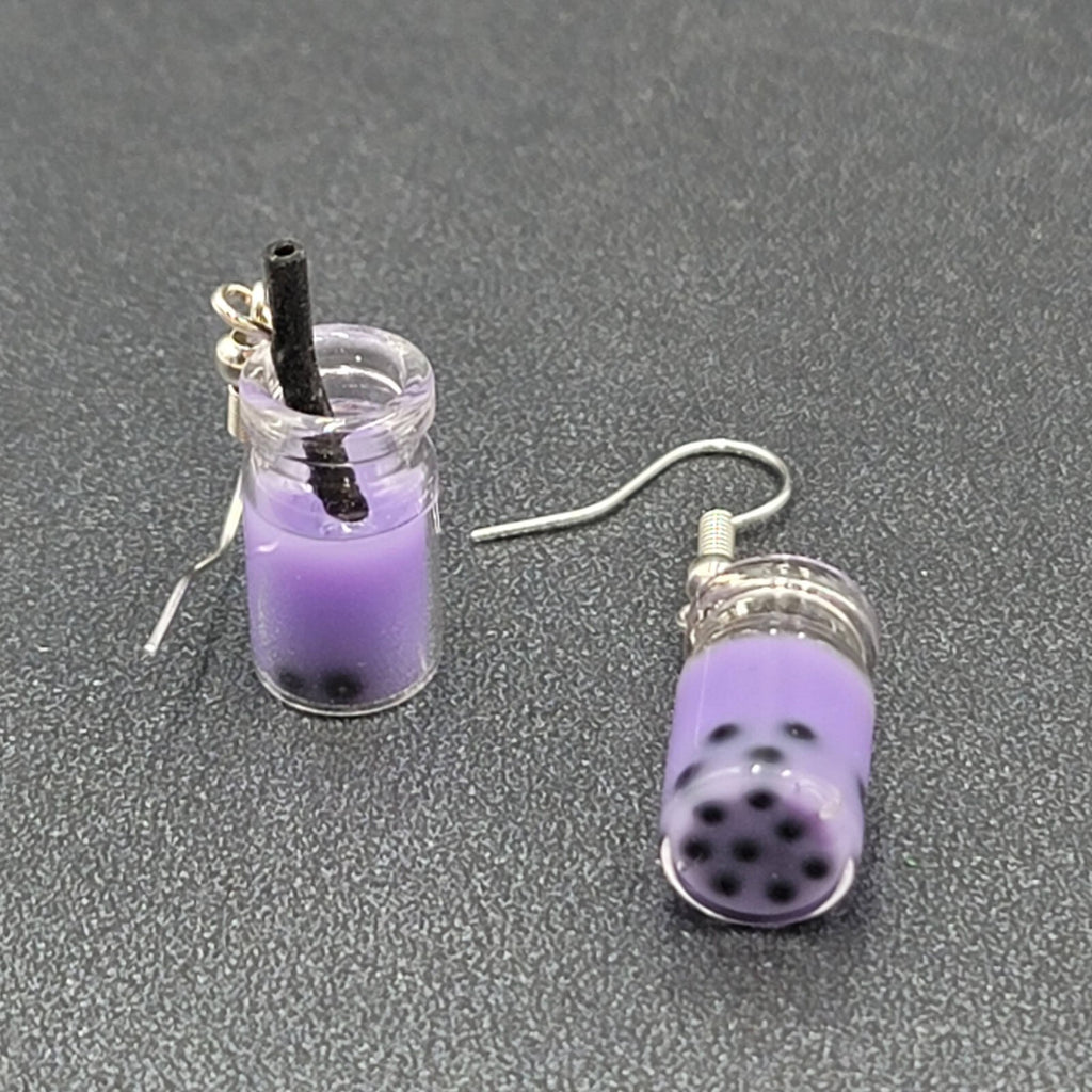 Purple Boba Tea Pierced Earrings New Dangle Smoothie Tea 1"
