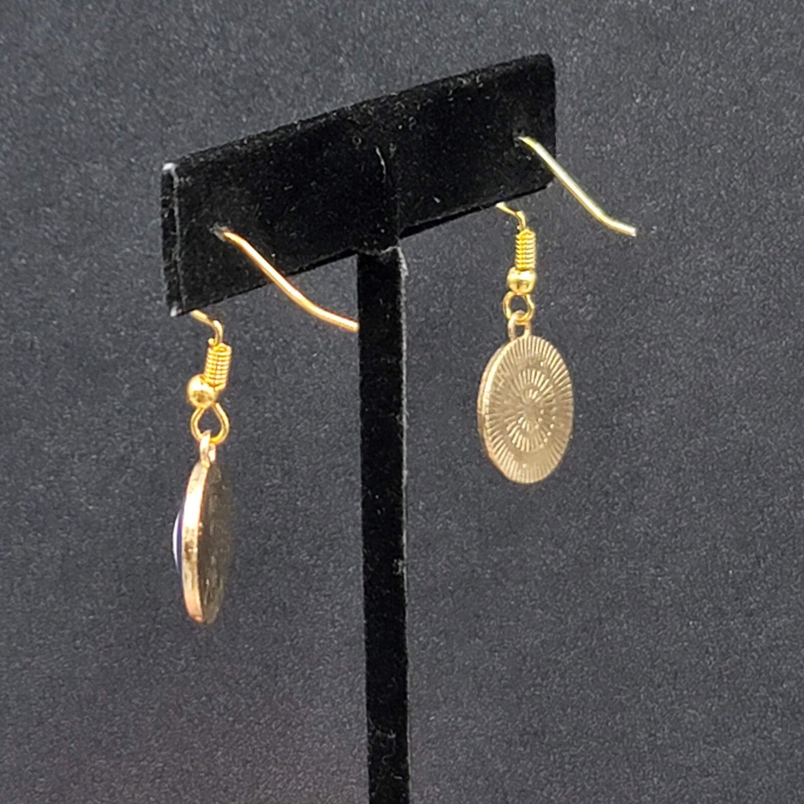 Pierced Earrings Gold tone Round Enamel Evil Eye Dangle 5/8"