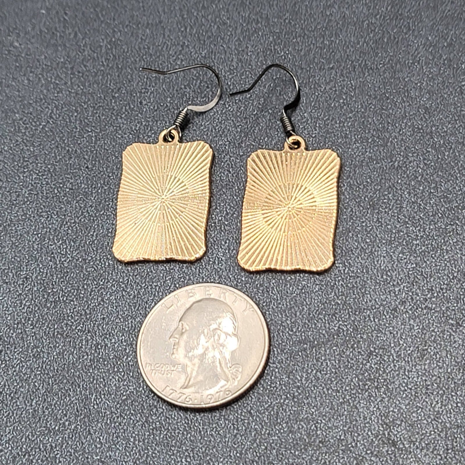 Tarot Card Pierced Earrings The LOVERS Sun and Moon Gold tone Black 1"