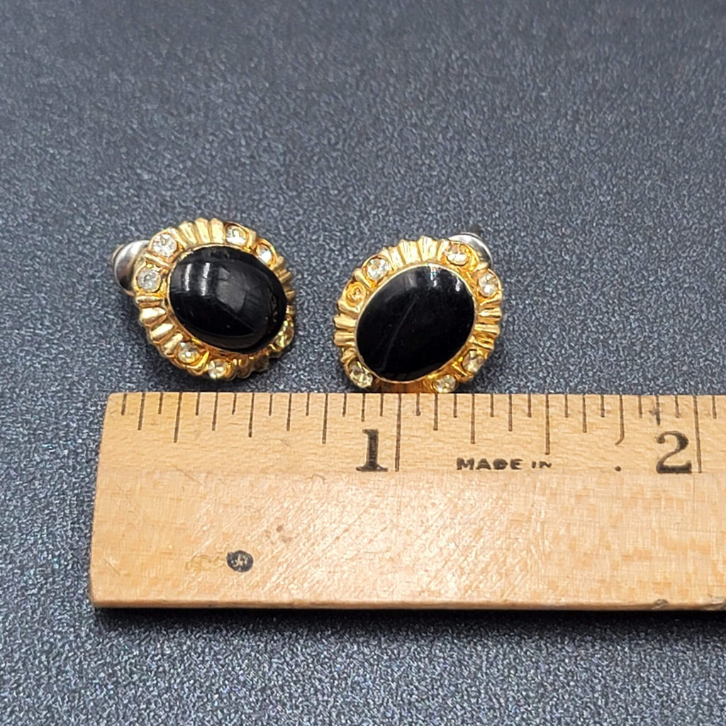 Lot of 3 Pierced Earrings Gold Plated Black Enamel Studs 1/2"