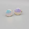Vintage Iridescent Glass Round Mens Cufflinks Gold tone Mens Estate Jewelry 3/4"