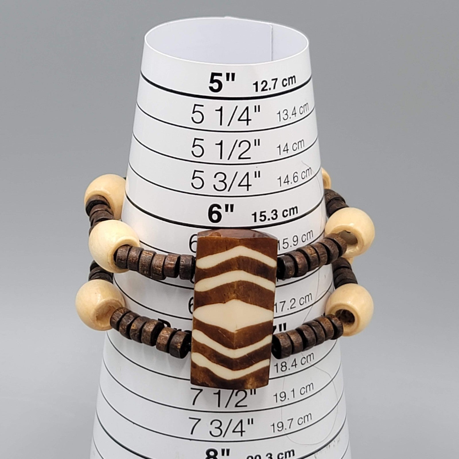 Boho Tribal Wood Bead Bracelet Elastic Stretch Double Strand 7"