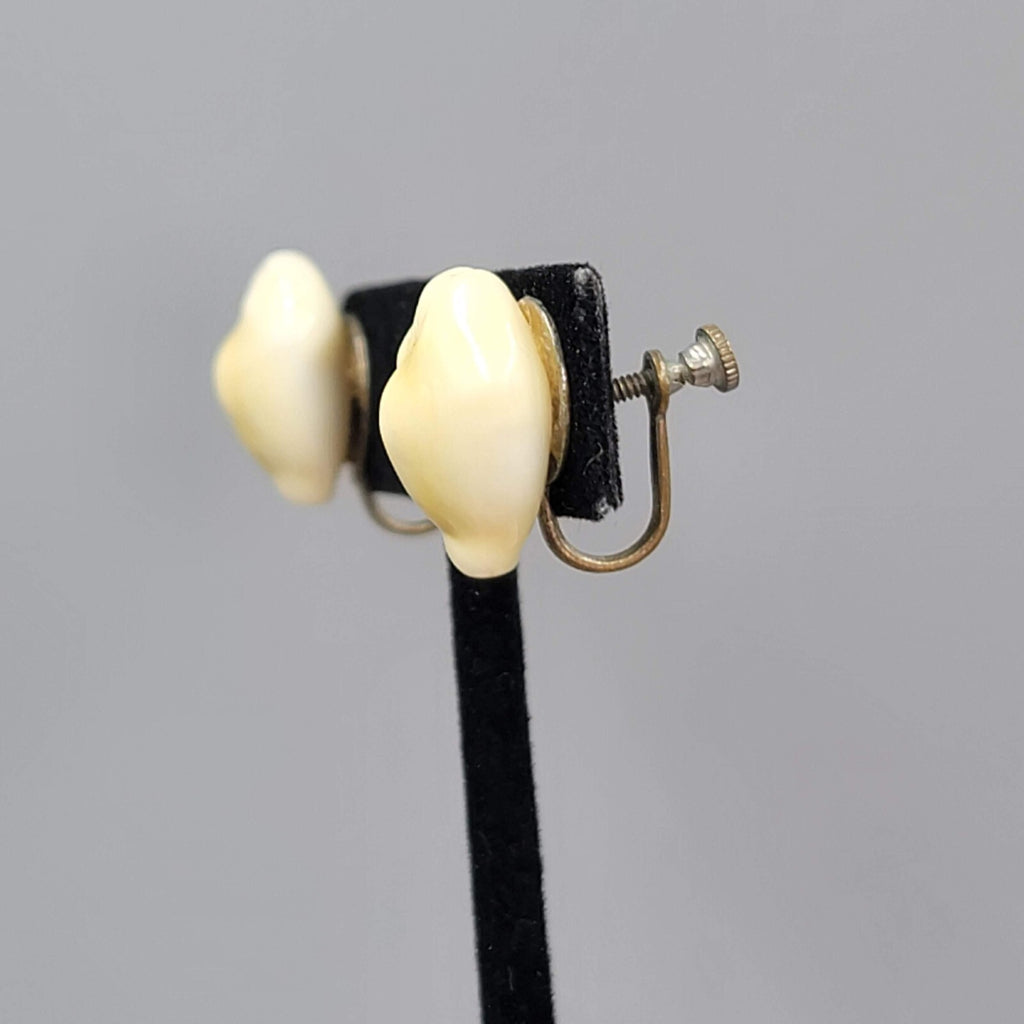 Vintage Cowrie Shell Clip on Earrings Studs 5/8"