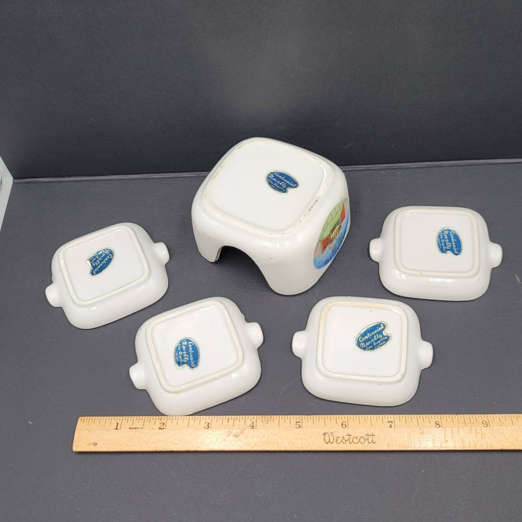 Vtg Marineland Ceramic Souvenir Ashtray Set w Holder