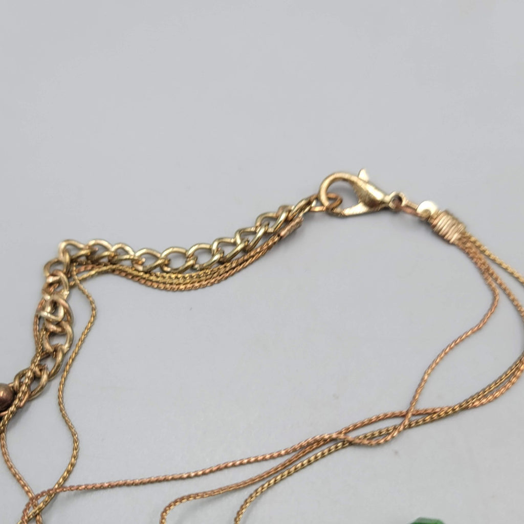 Triple Chain Blue Green Glass Bead Necklace Gold tone 16"-18"