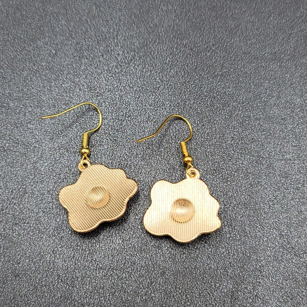 Pierced Earrings Enamel over Metal Gold tone Fried Egg 7/8"