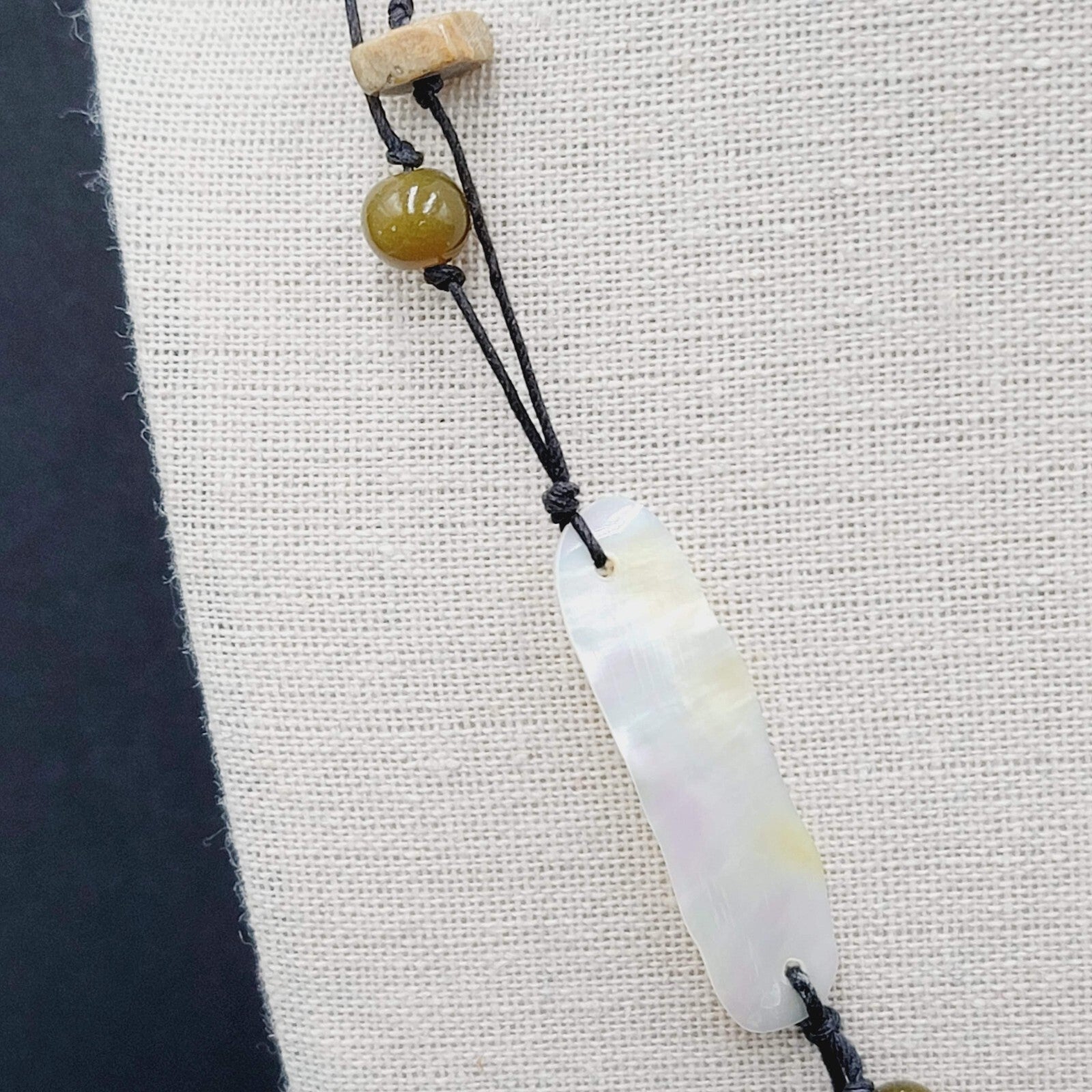 Necklace Glass Bead Shell Gemstone Bead on Black Cord 21"