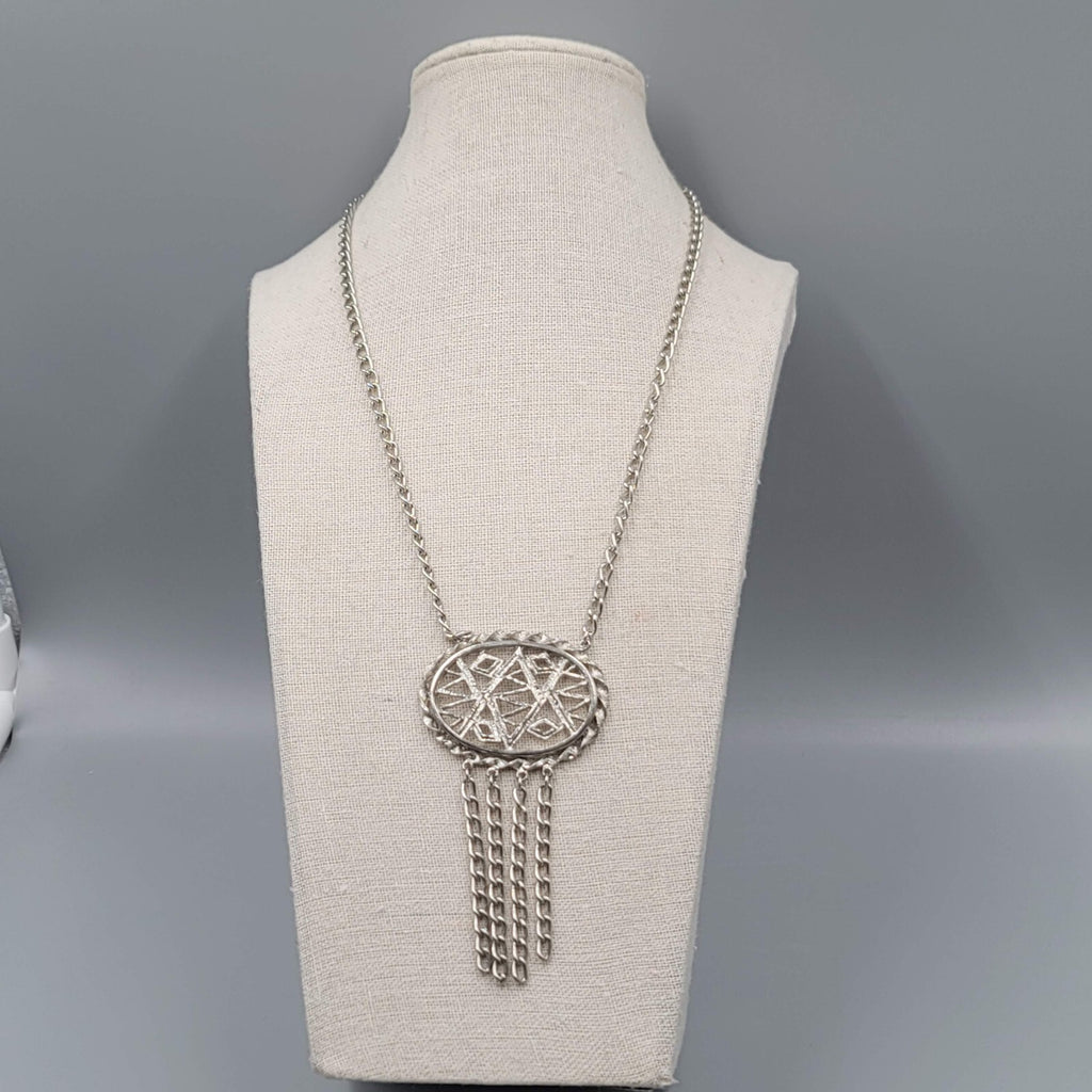 Vintage Silver tone Pendant Necklace Dangle Chains 20" Estate Costume Jewelry