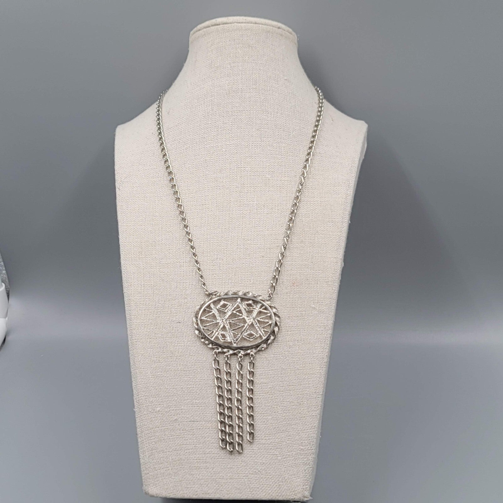 Vintage Silver tone Pendant Necklace Dangle Chains 20" Estate Costume Jewelry